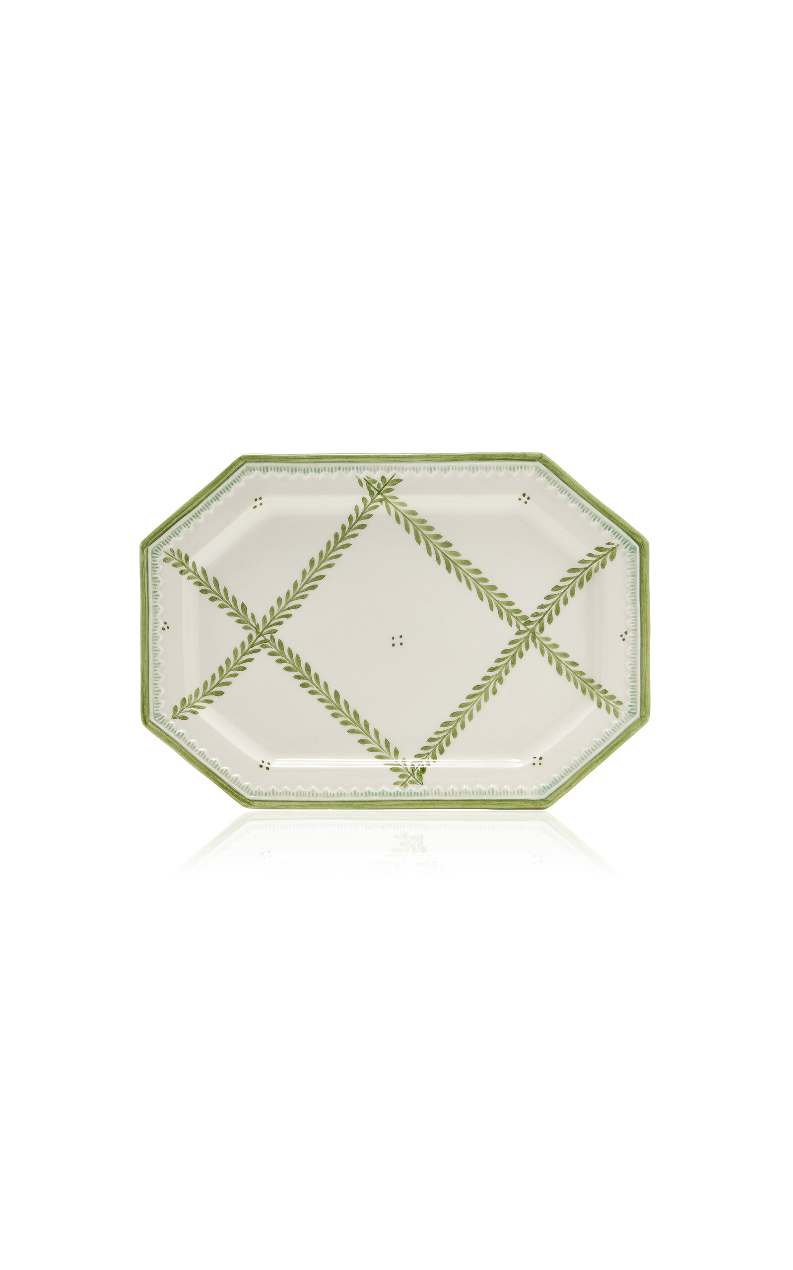 Moda Domus Small Leaf-Painted Ceramic Tray Plate - Green