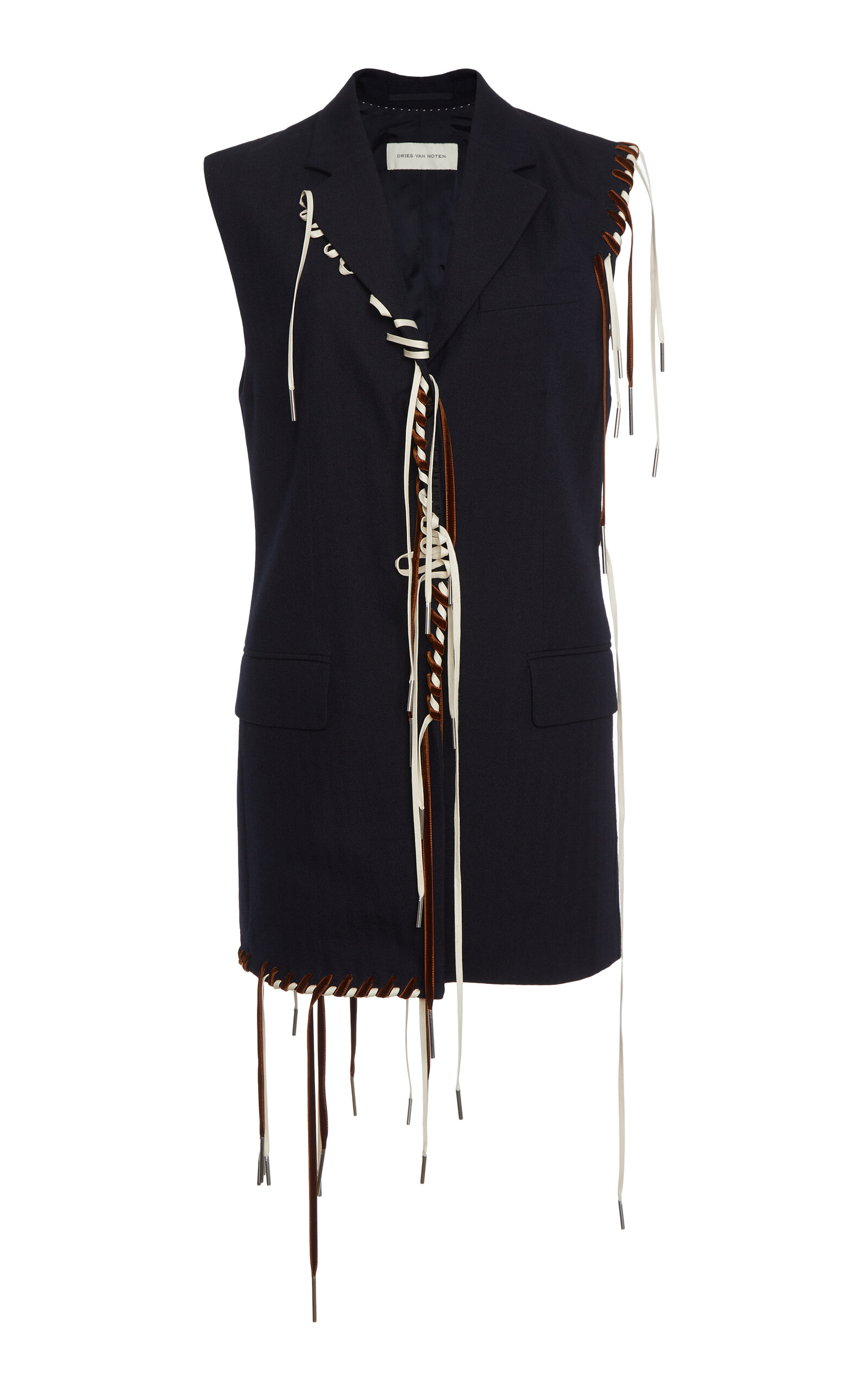 Dries Van Noten Bimbila Whipstitched Wool Vest In Navy