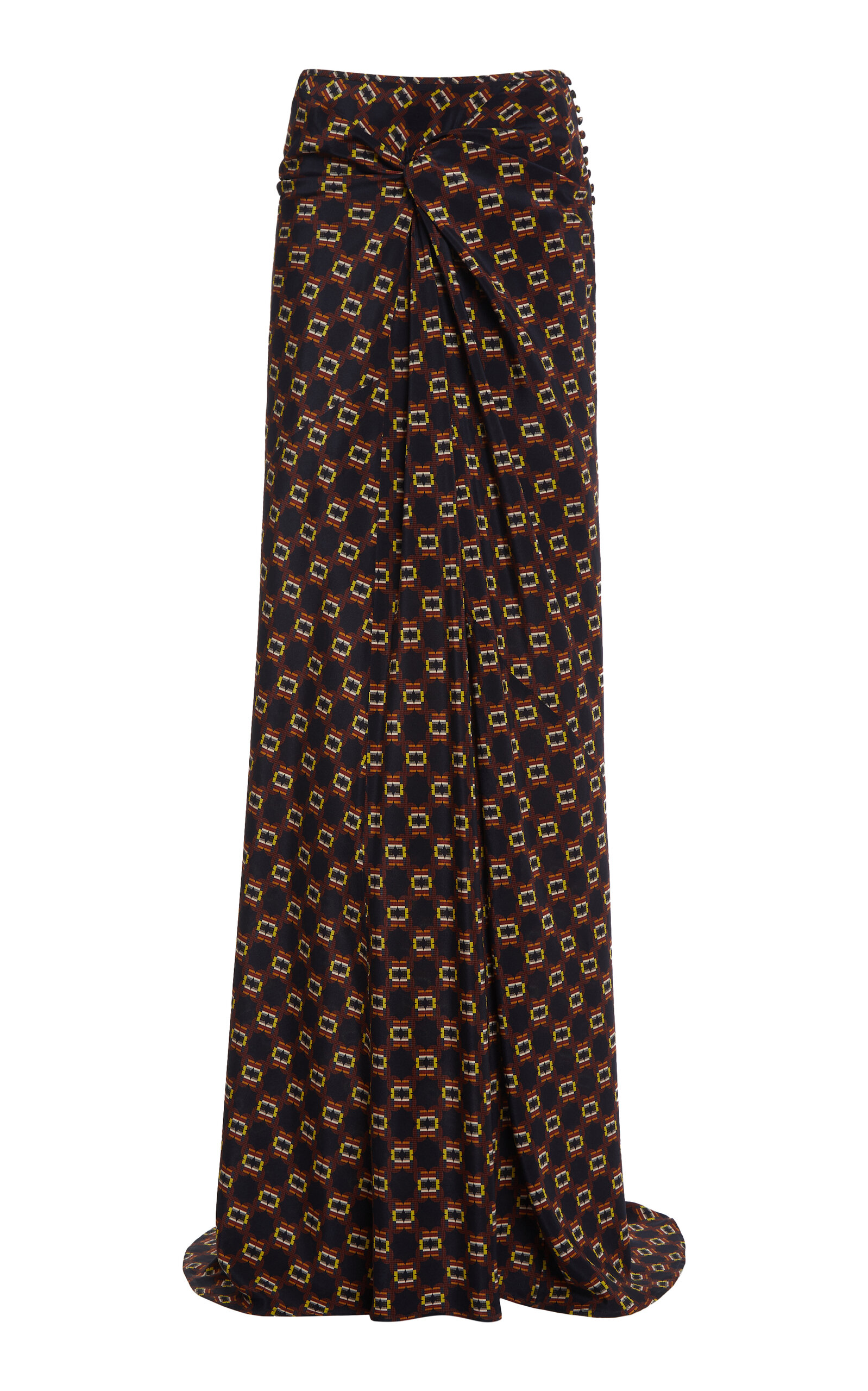 Dries Van Noten Smila Knot-detailed Silk Crepe De Chine Maxi Skirt In Navy