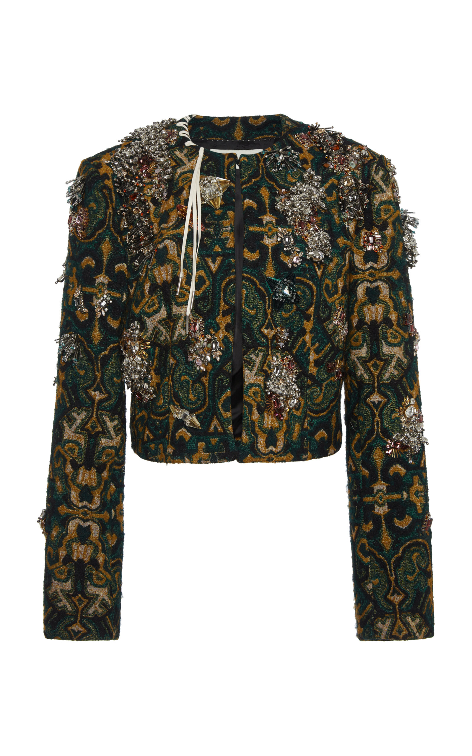 Dries Van Noten Baftanos Embellished Jacquard Jacket In Dark Green