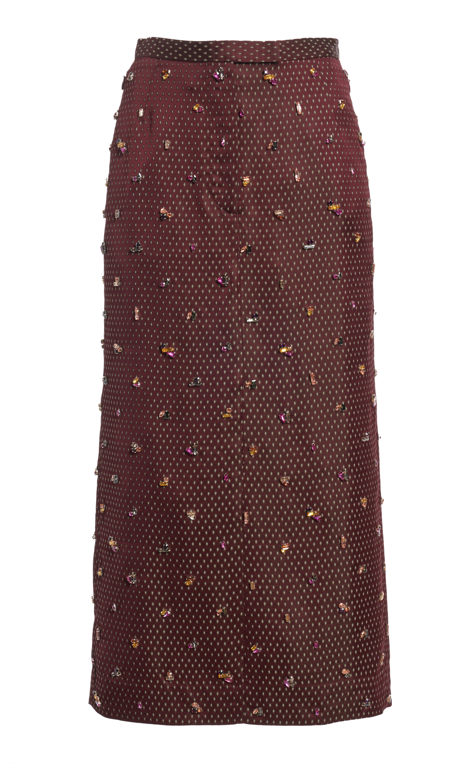 Dries Van Noten Sandora Embellished Jacquard Midi Skirt In Burgundy