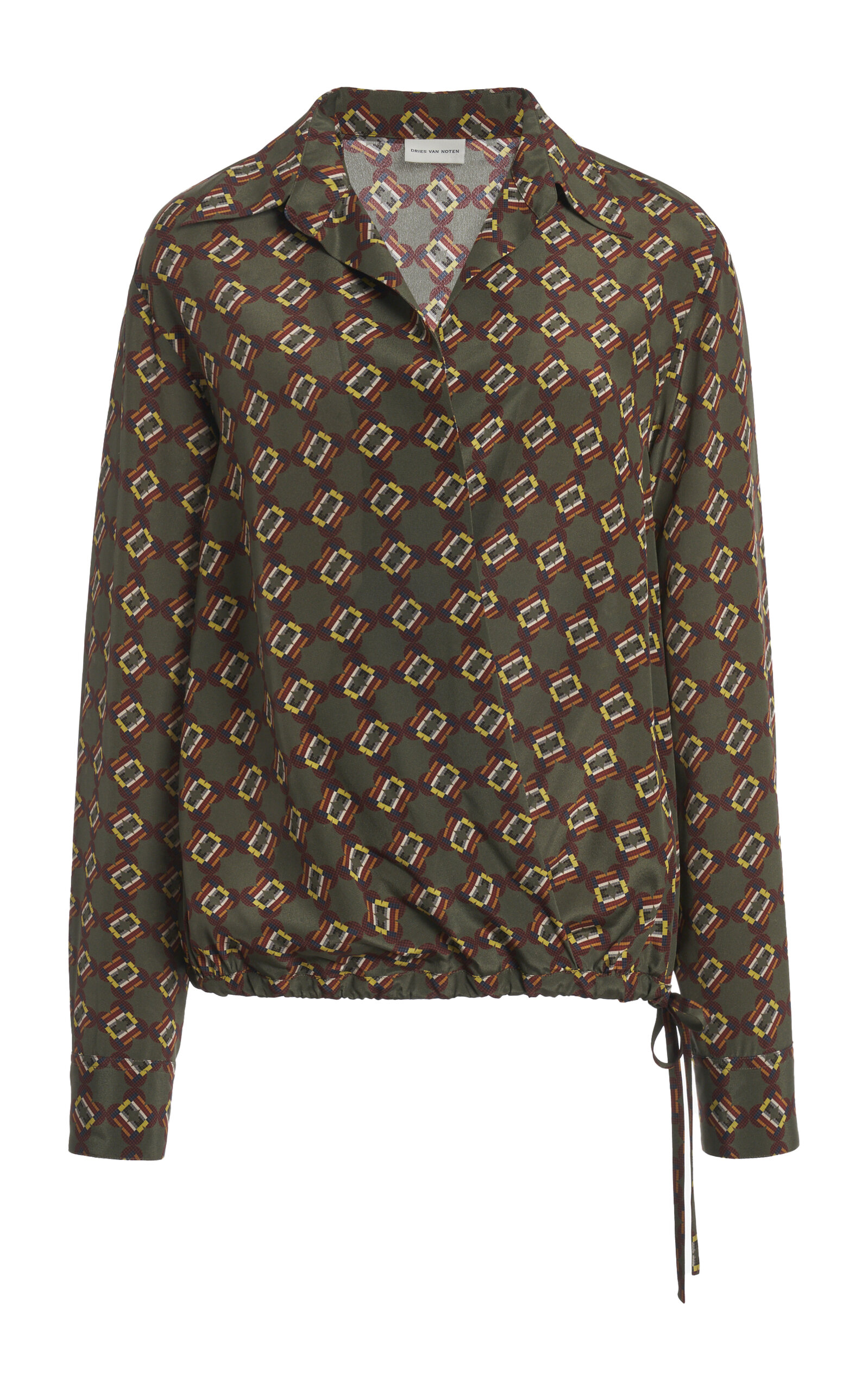 Dries Van Noten Cedal Wrap-Front Silk Crepe De Chine Top - Khaki