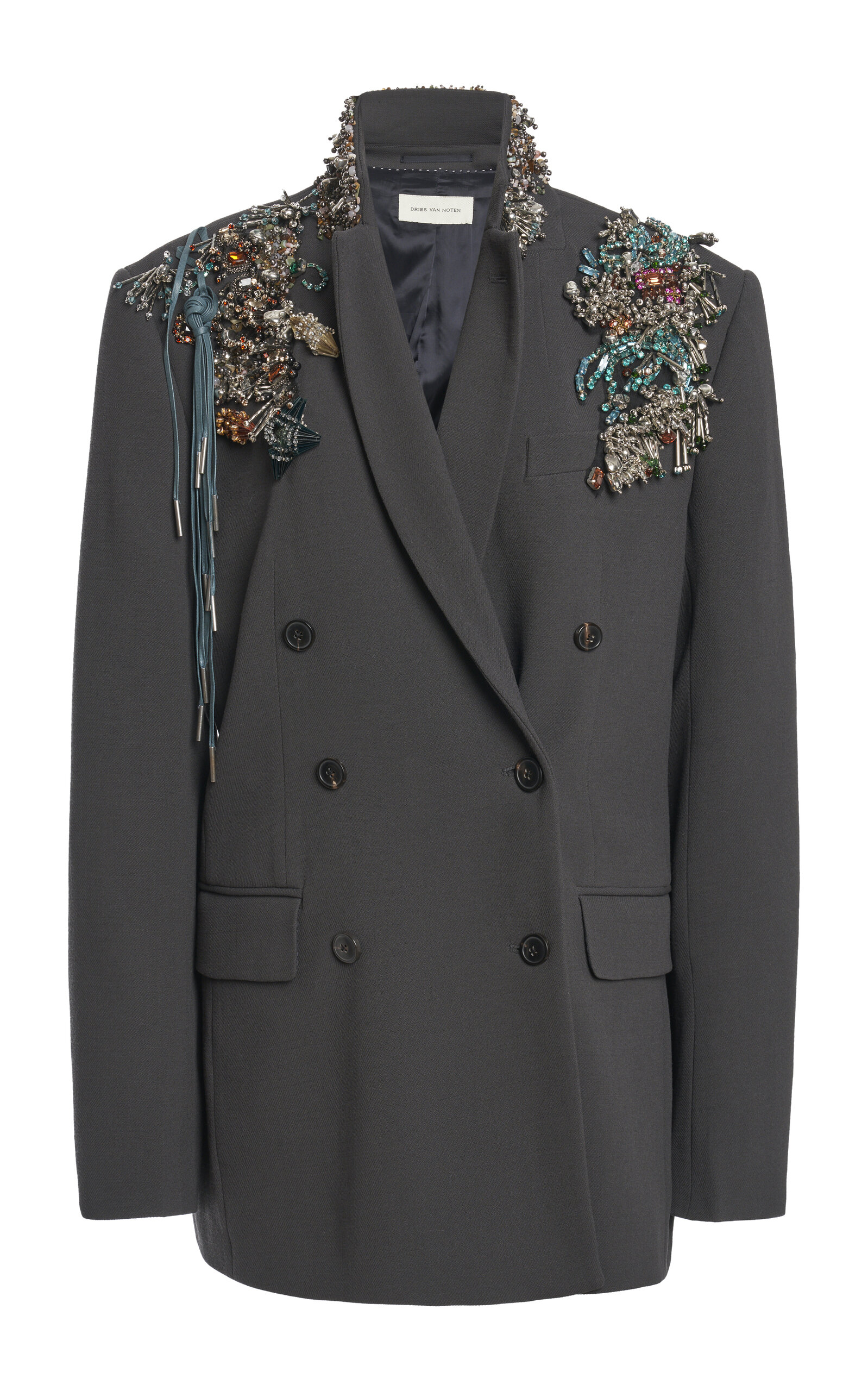 Dries Van Noten Bafya Embellished Wool Double-Breasted Jacket