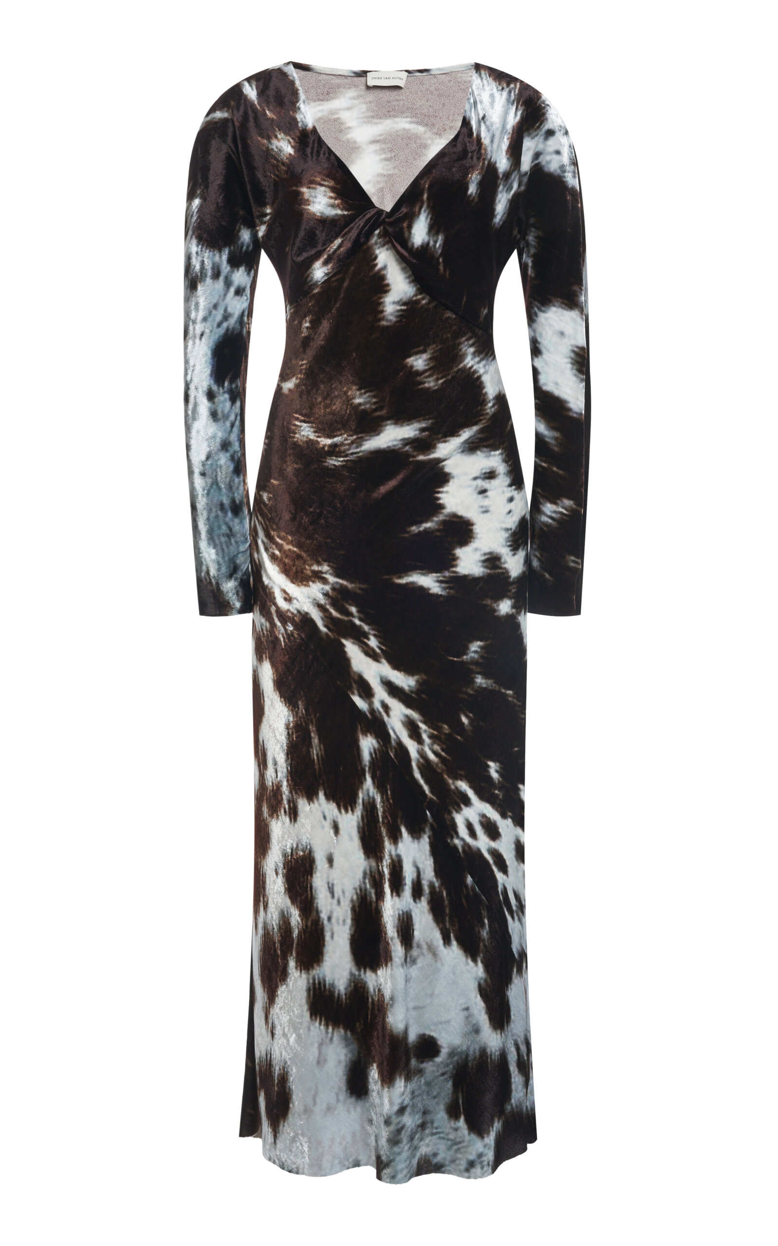 Dries Van Noten Duska Cow-Printed Silk-Velvet Midi Dress
