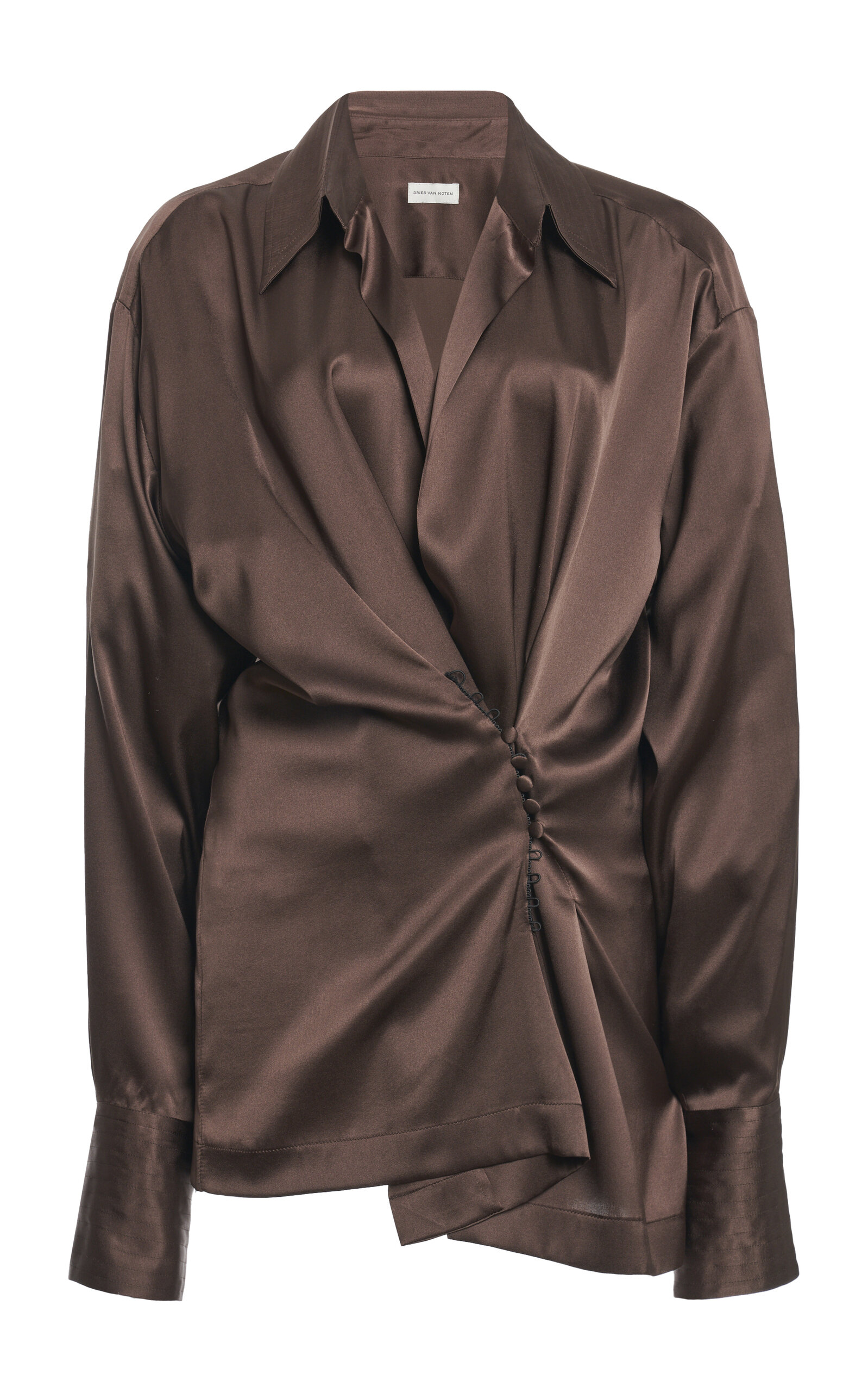 Dries Van Noten Clickys Draped Stretch-Silk Shirt