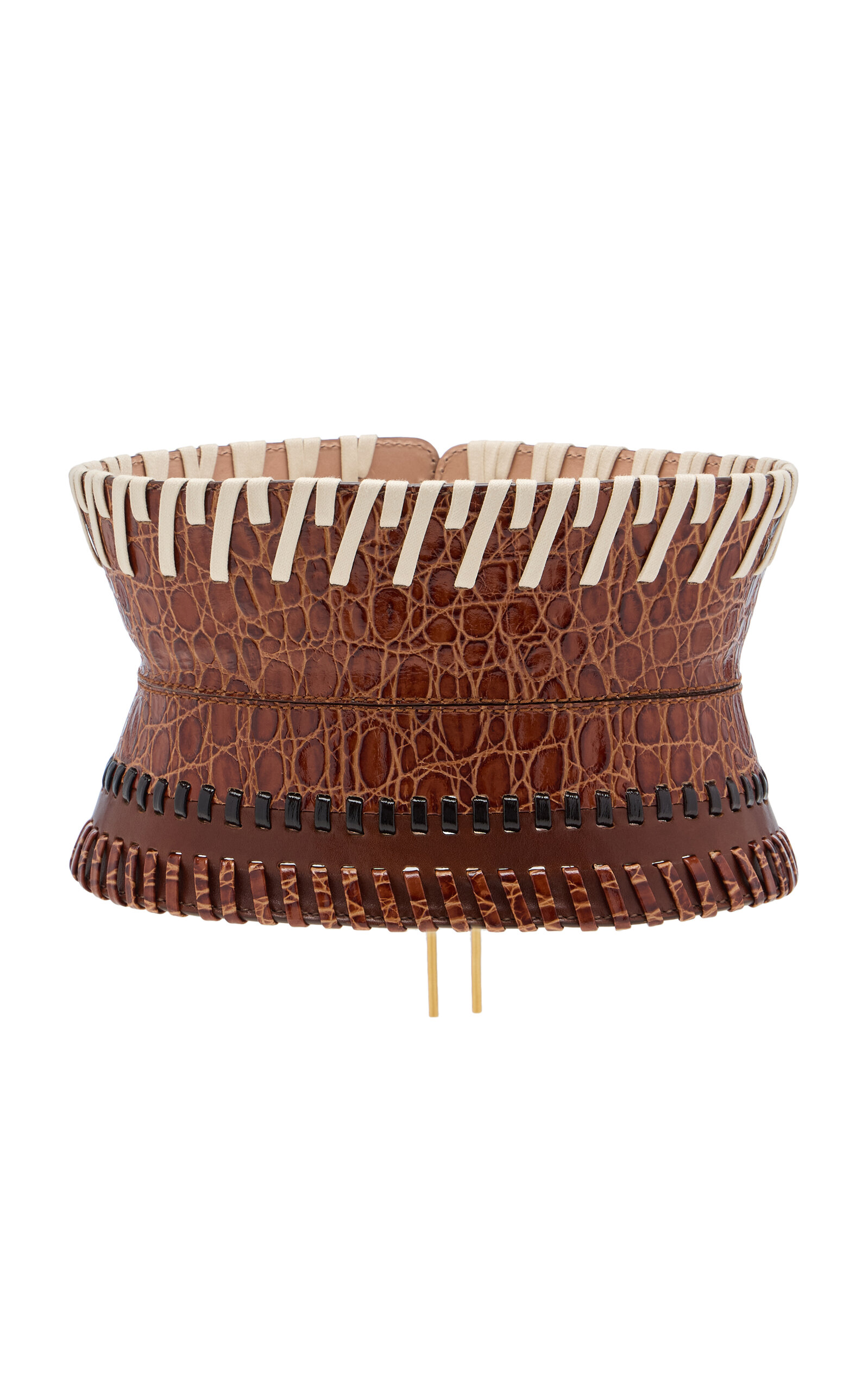 Dries Van Noten Woven Leather And Cotton Wide Belt In Brown