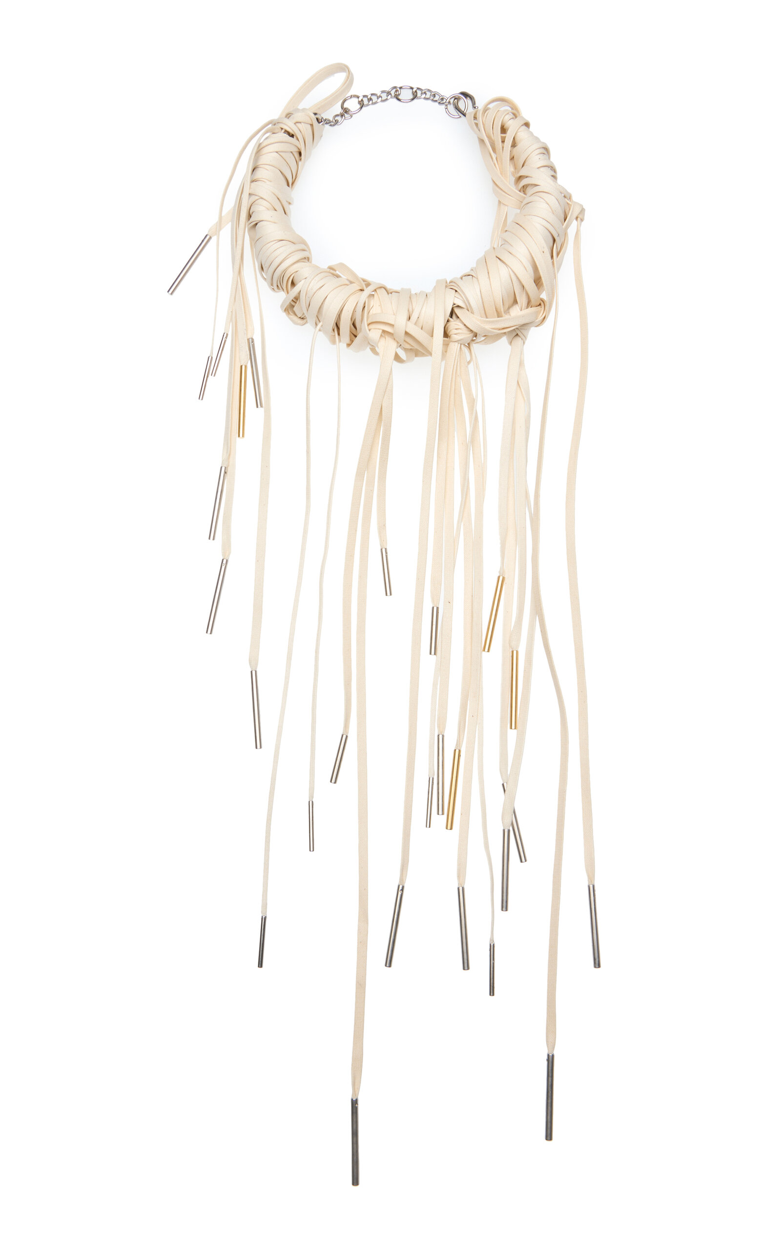 Dries Van Noten Cotton Fringe Statement Necklace In White