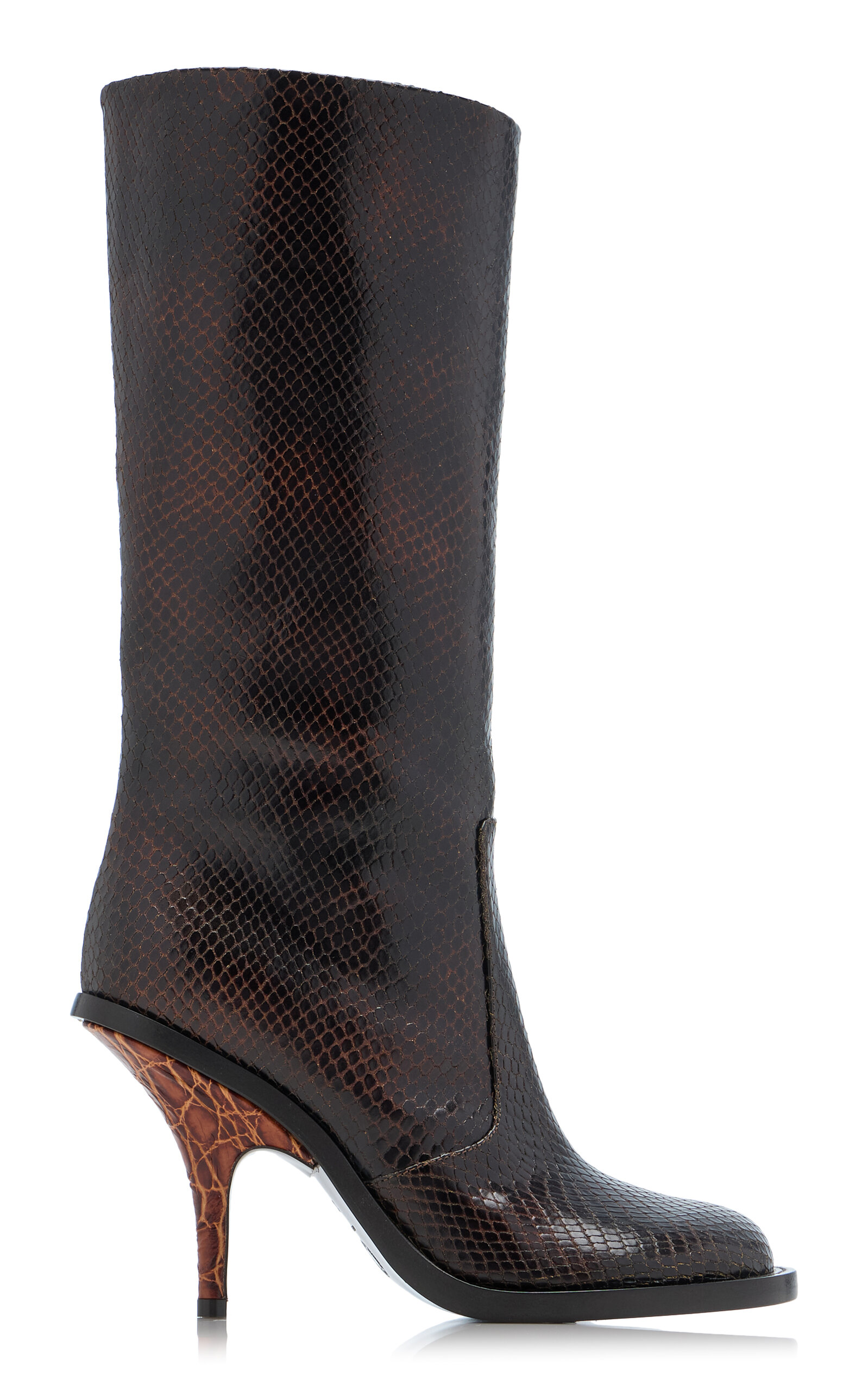 Dries Van Noten Python-effect Leather Boots In Brown