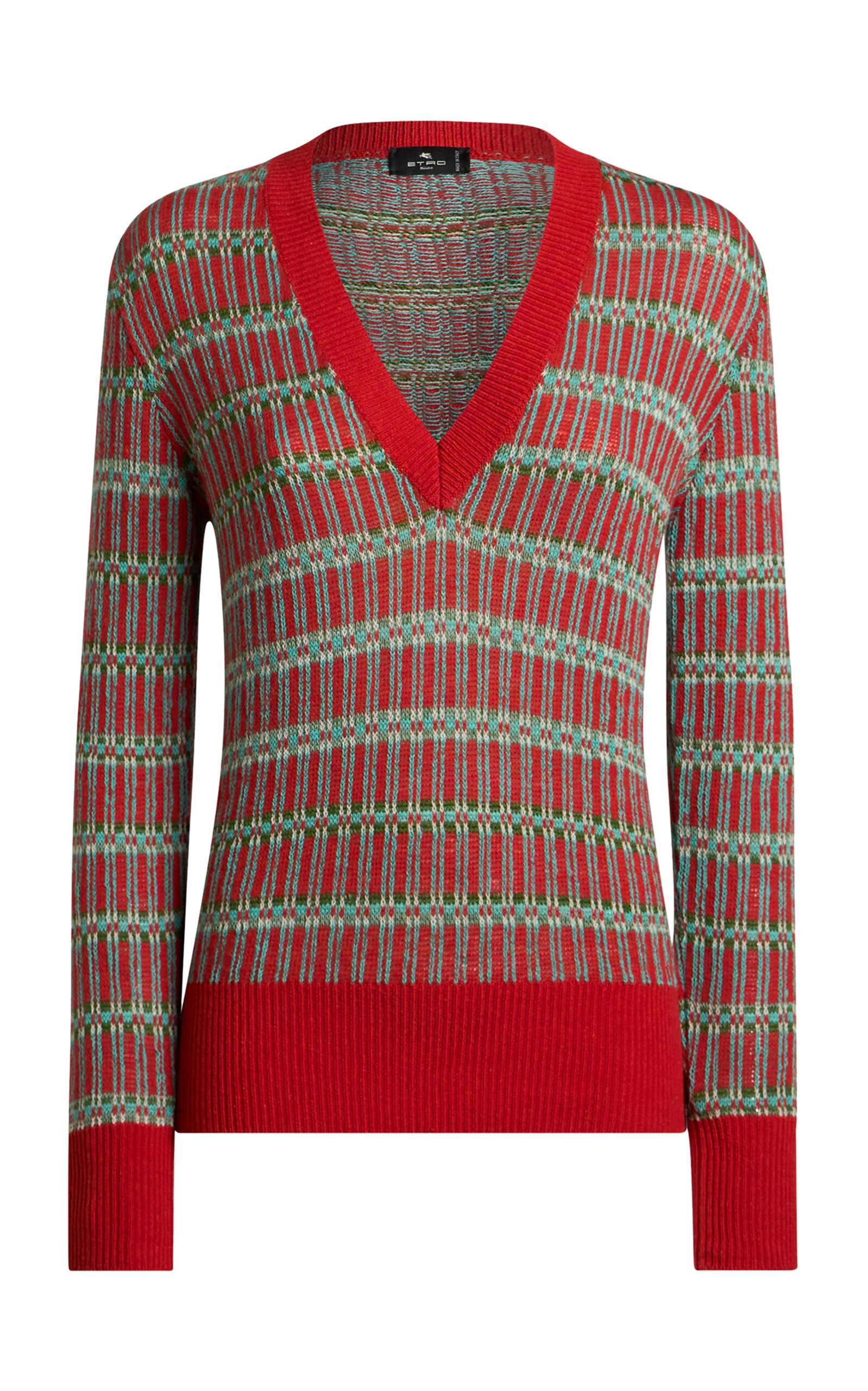 Etro V Neck Knitewear With Stripe Knitwear Multicolor In Red