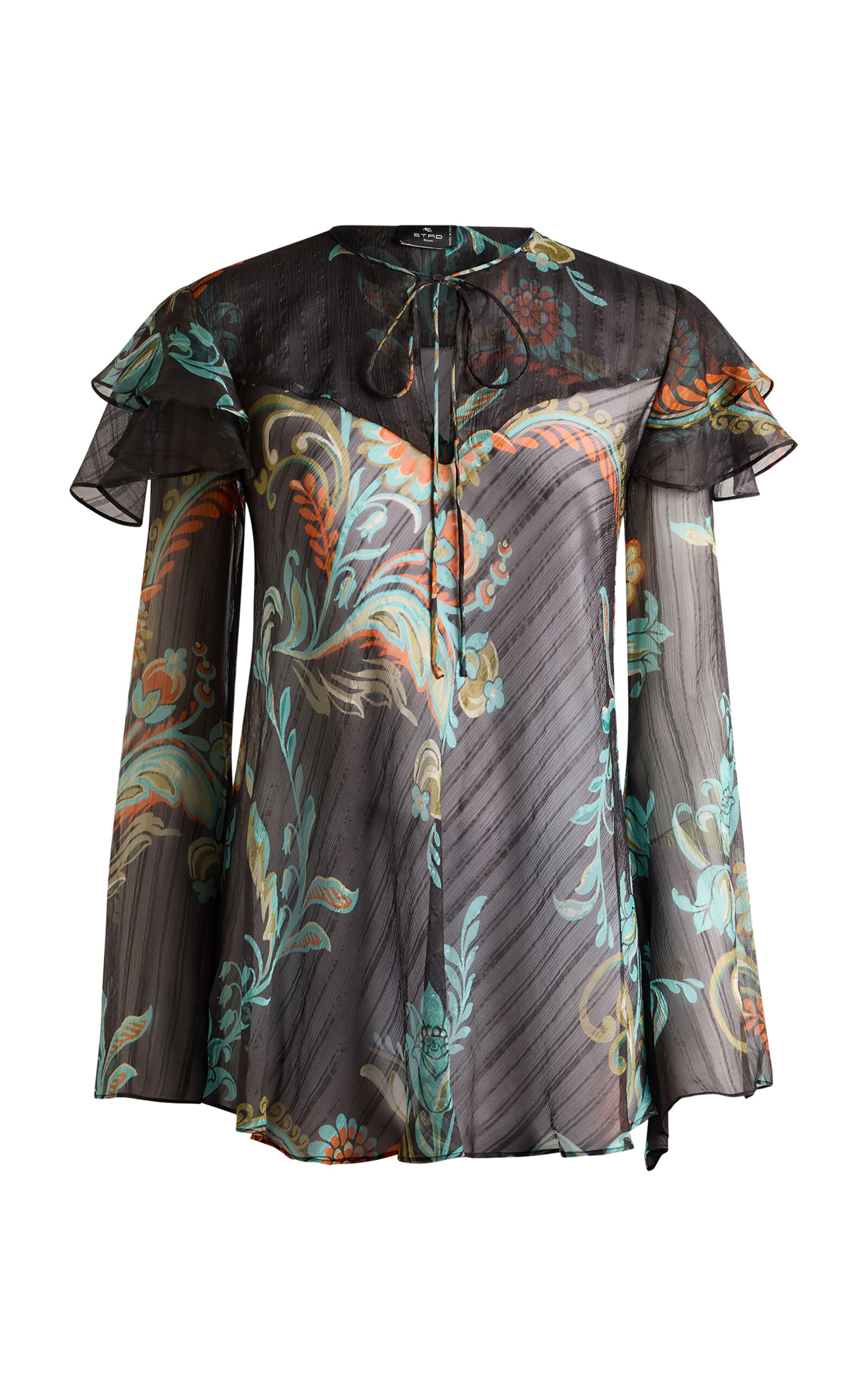 Etro Ruffled Silk Top In Multi