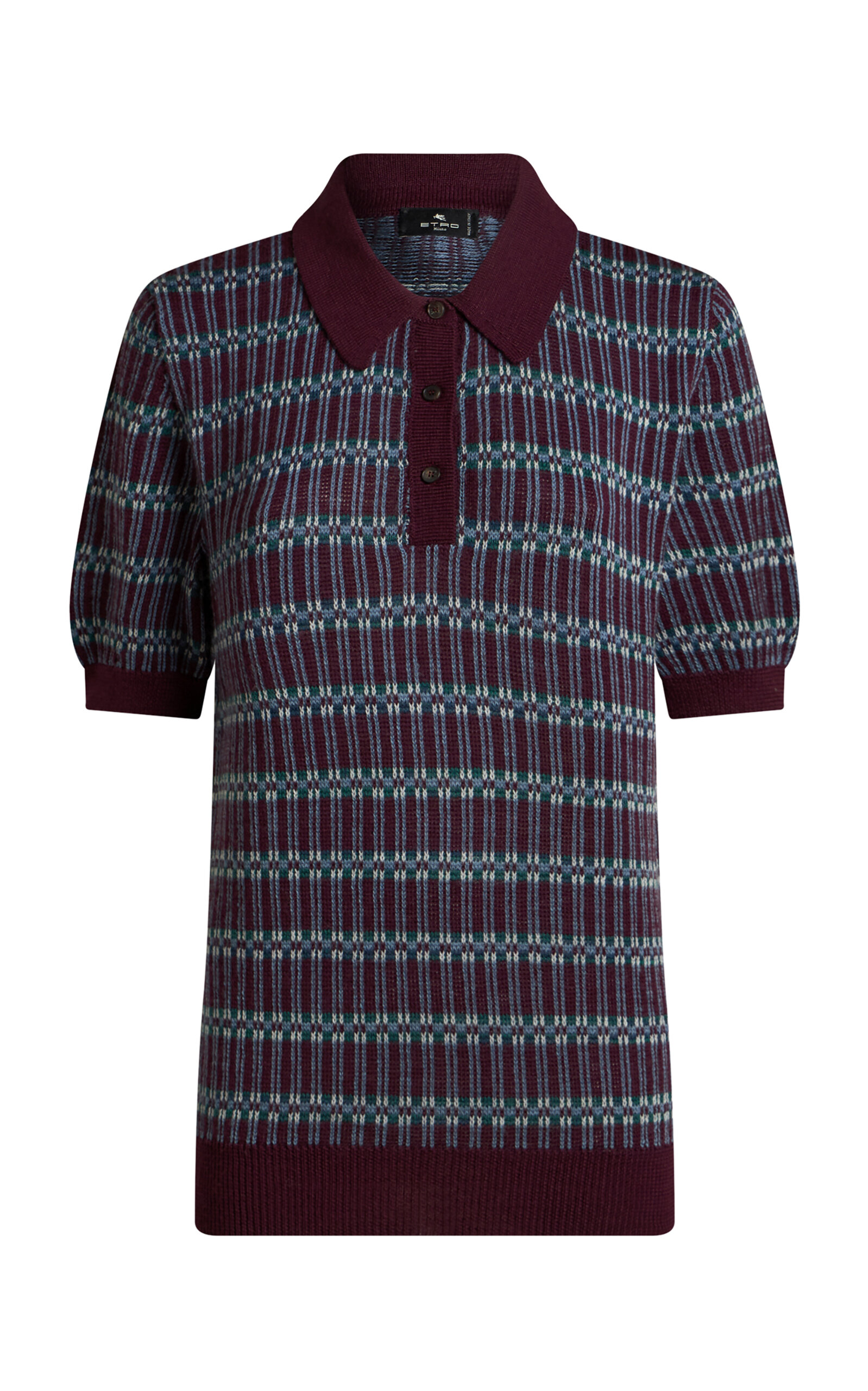 Striped Wool-Blend Polo Top
