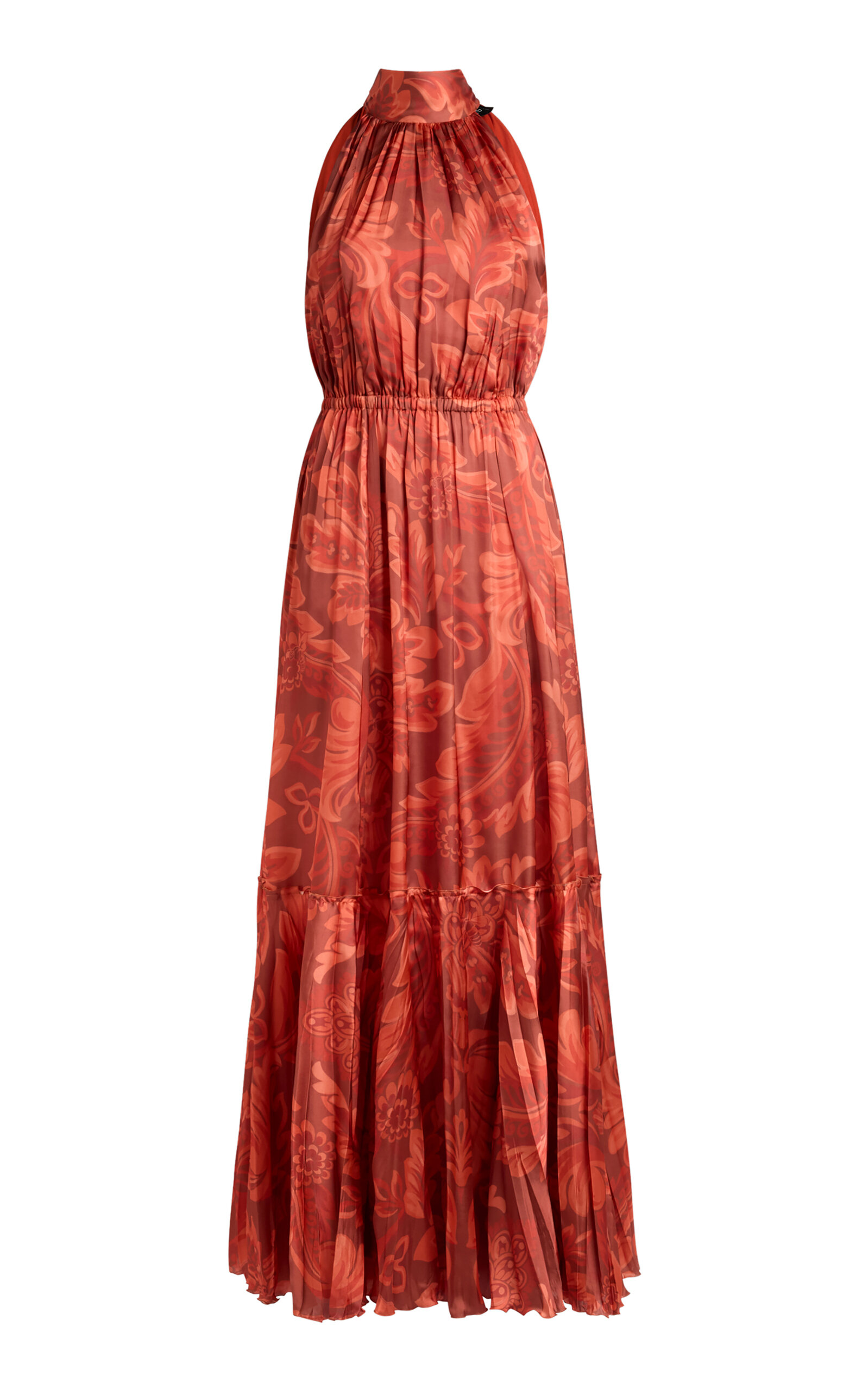 Etro Pleated Patterned Maxi Dress In Red