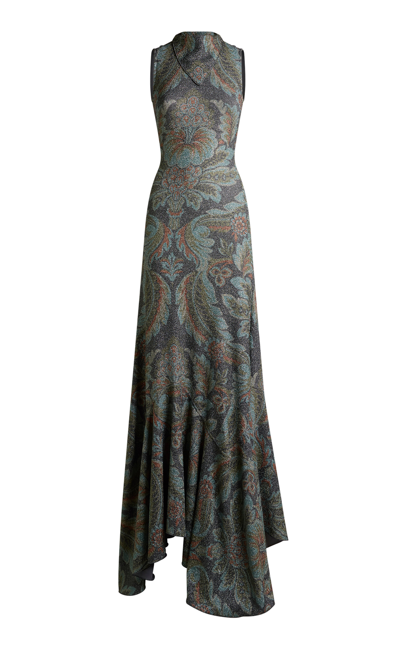 Etro Handkerchief-collared Patterned Maxi Dress In Multi