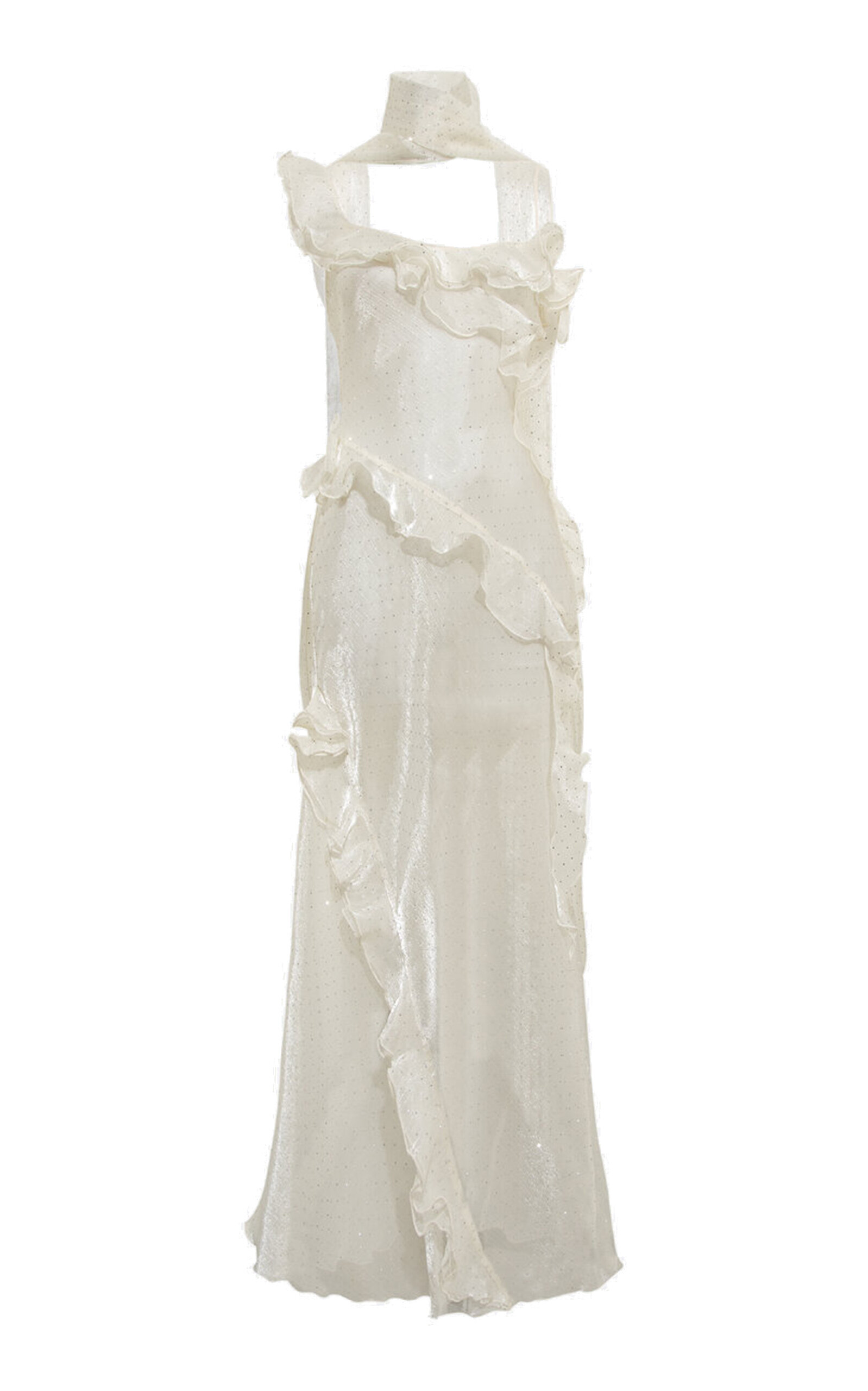 SIEDRÉS Monica Ruffled Glittered Organza Maxi Dress