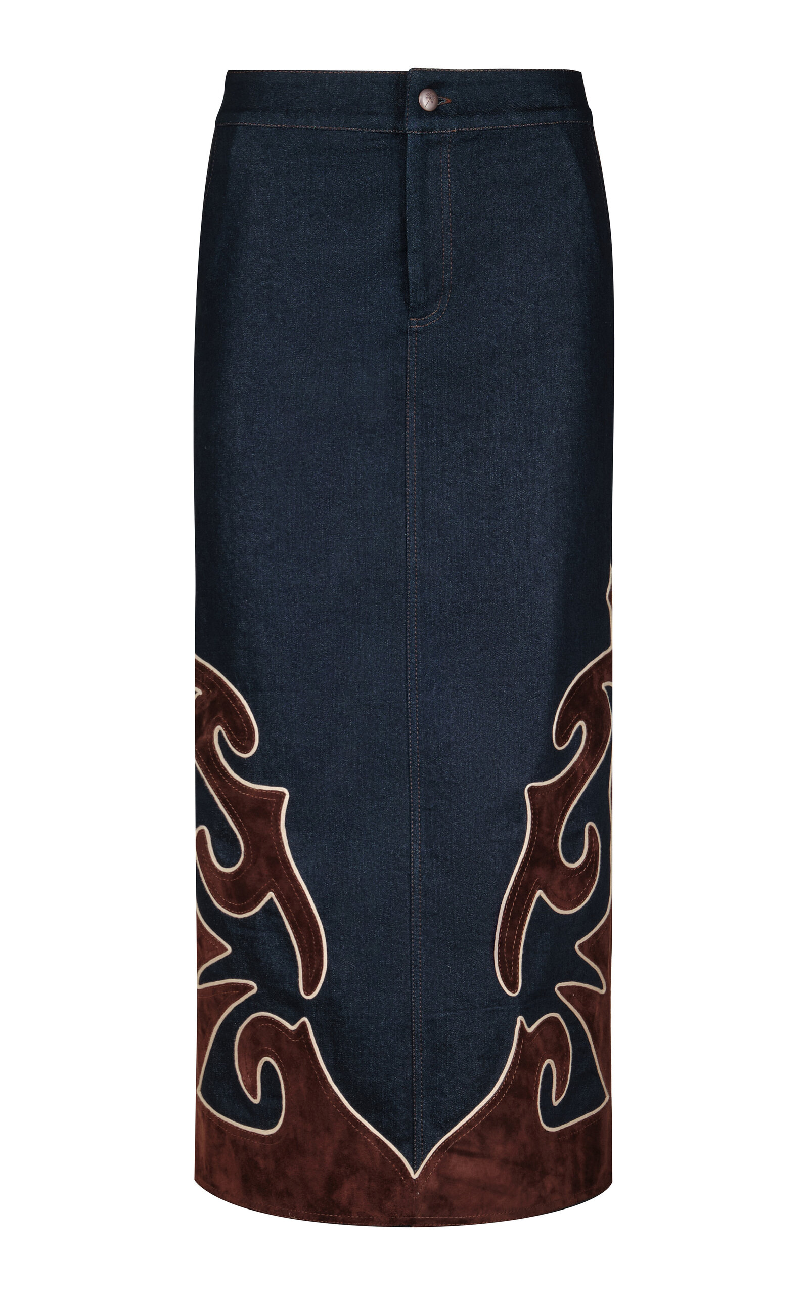 Johanna Ortiz Time On My Side Embroidered Denim Maxi Skirt