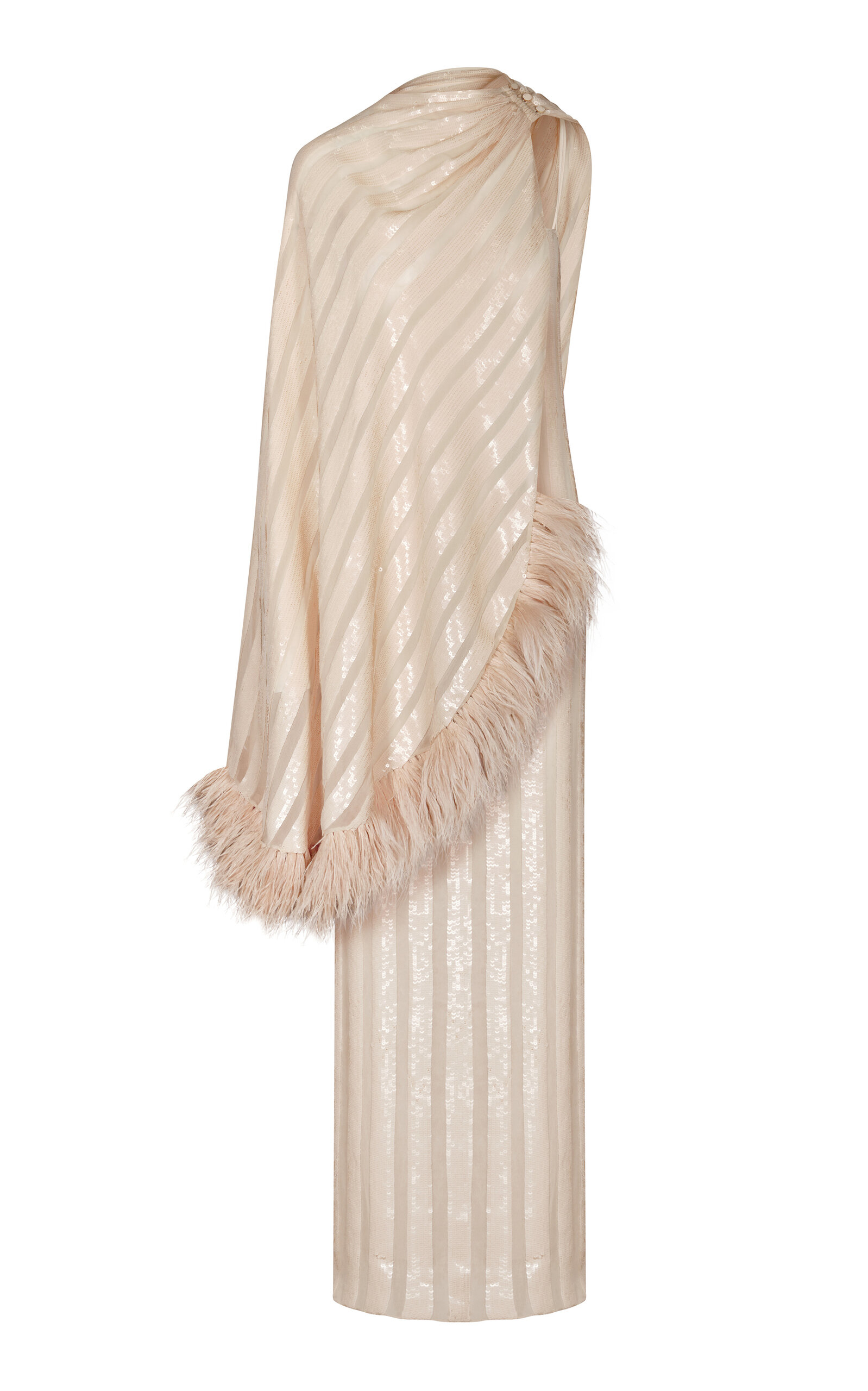 Johanna Ortiz Poder Tejido Sequined Cape Maxi Dress In Ivory