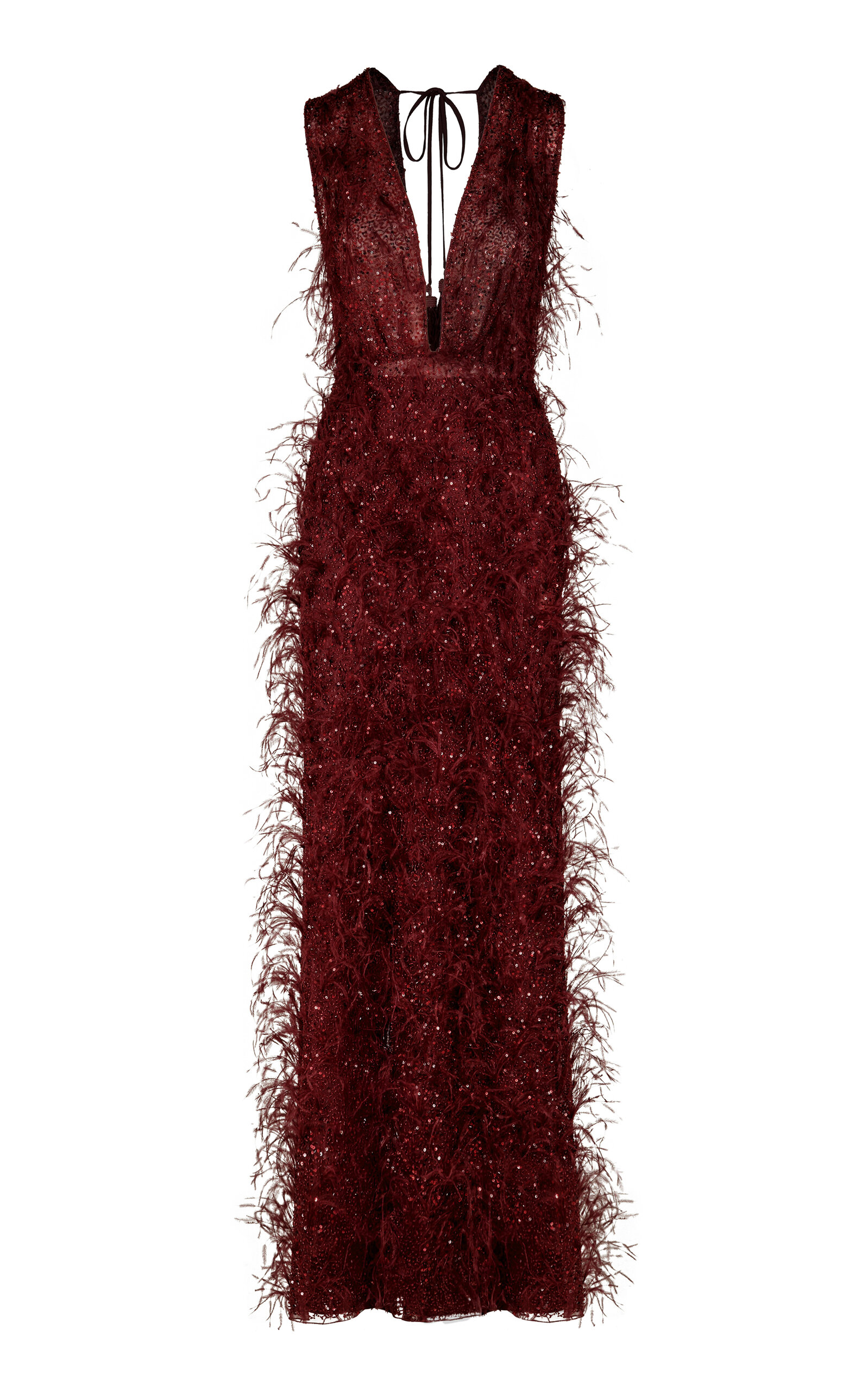 Johanna Ortiz Light Hearted Feathered Maxi Dress - Burgundy