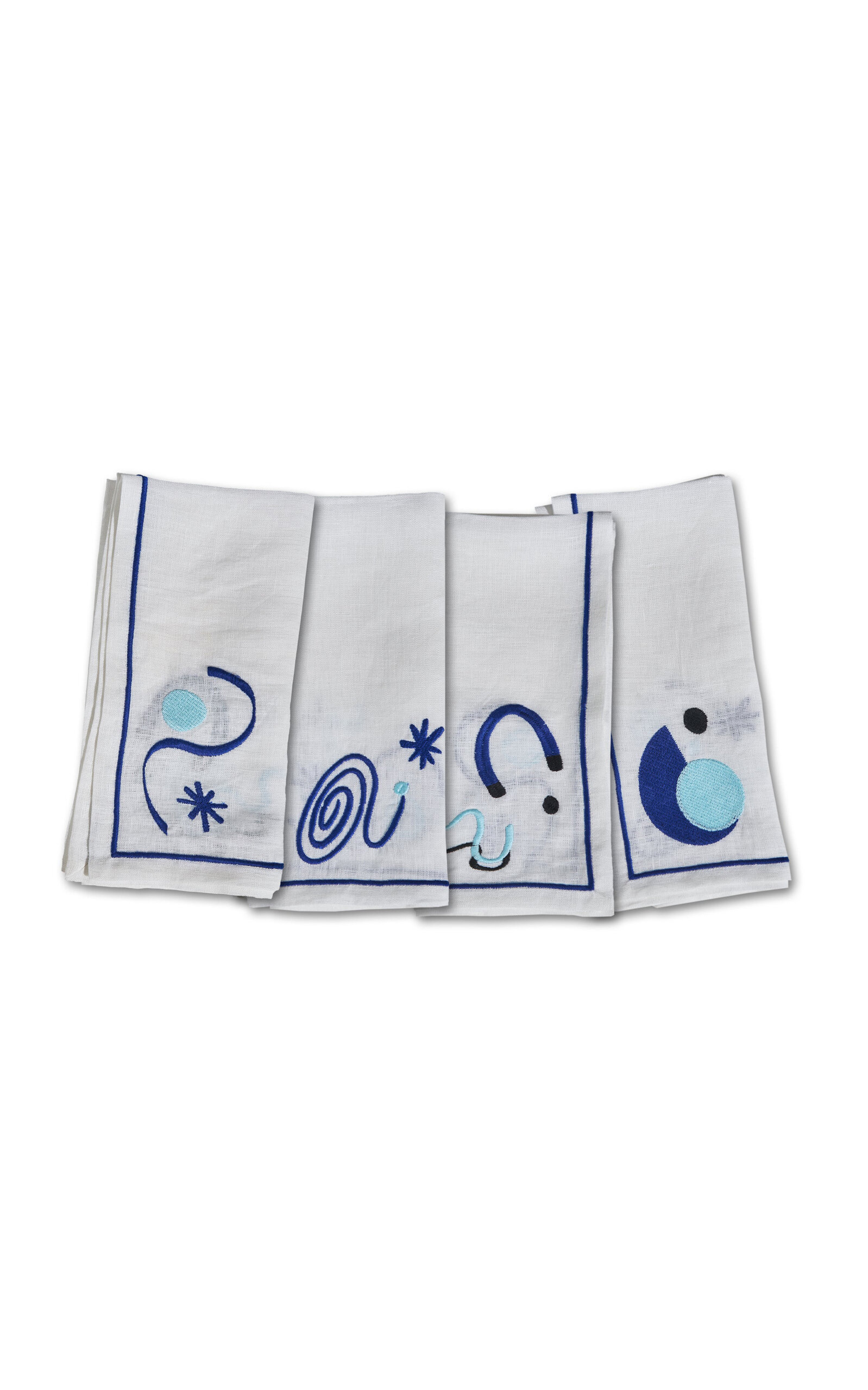 Misette Set-Of-Four Embroidered Linen Napkins - Blue