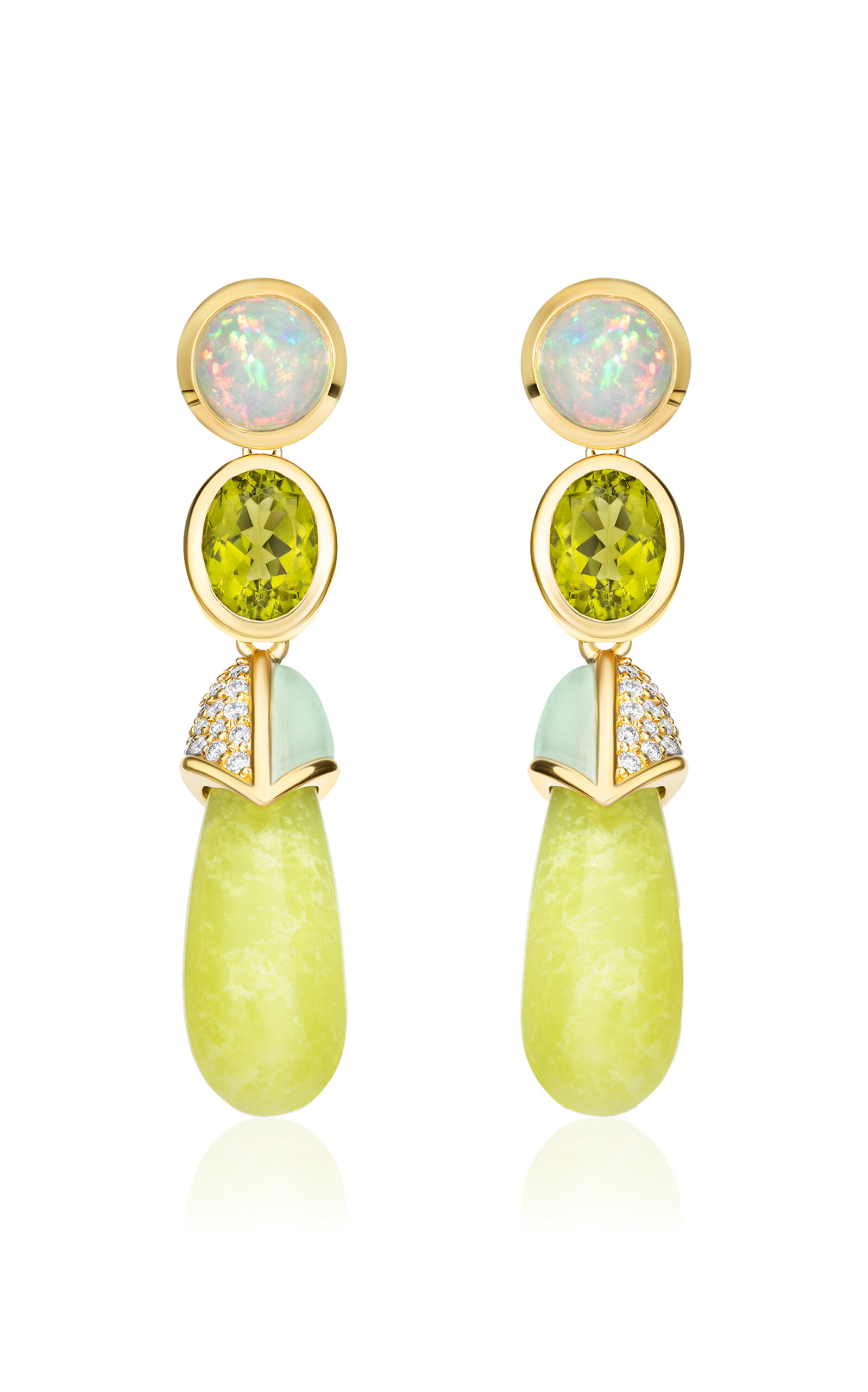 Mason And Books Drip Drop 14k Gold Peridot & Opal Earrings In Green