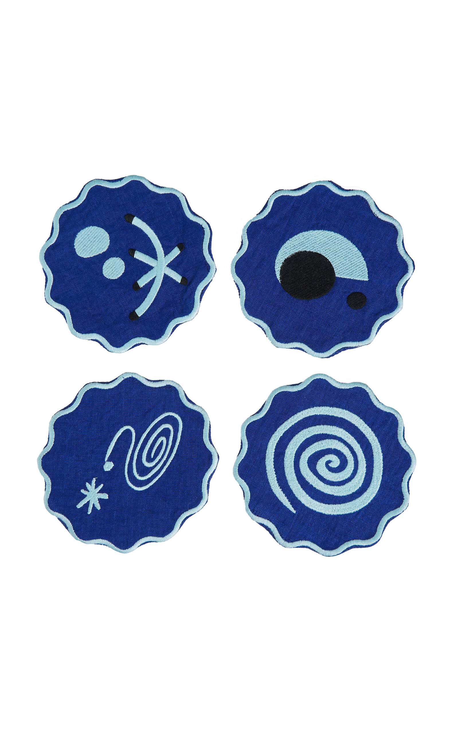 Misette Set-Of-Four Embroidered Linen Coasters - Blue