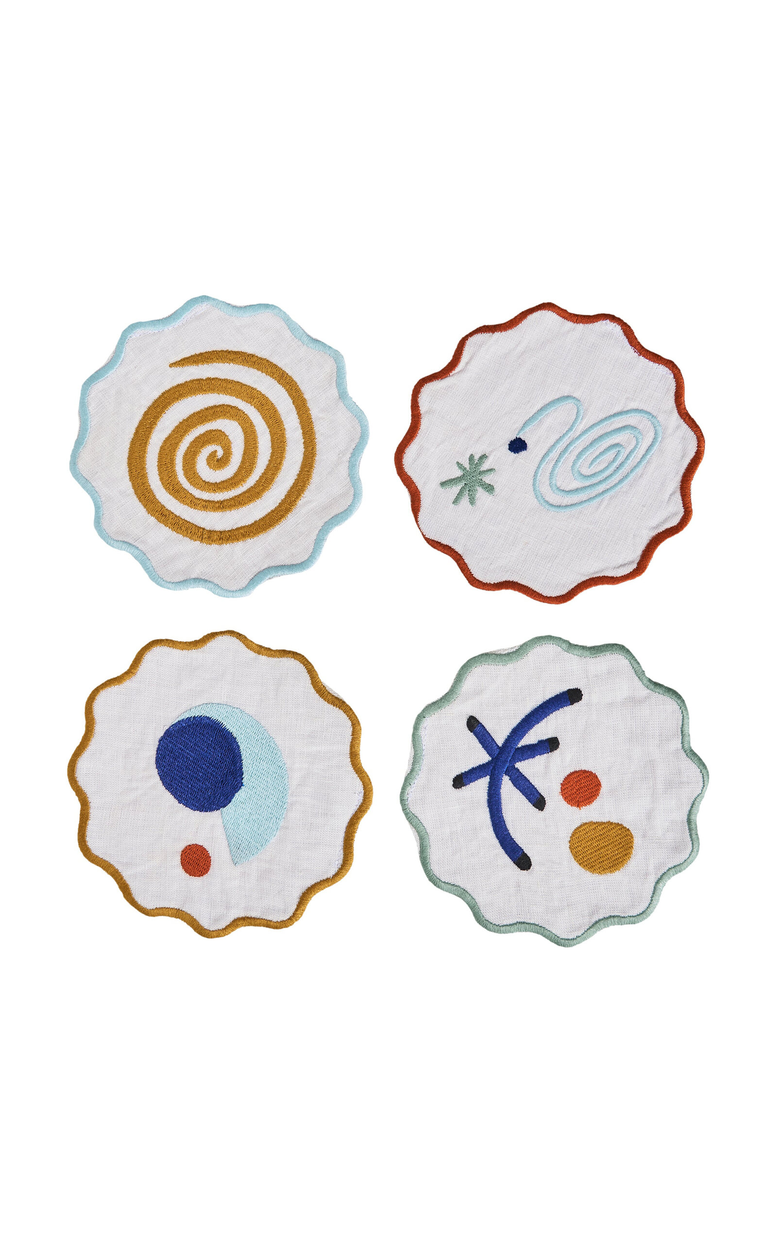 Misette Set-Of-Four Embroidered Linen Coasters - Multi