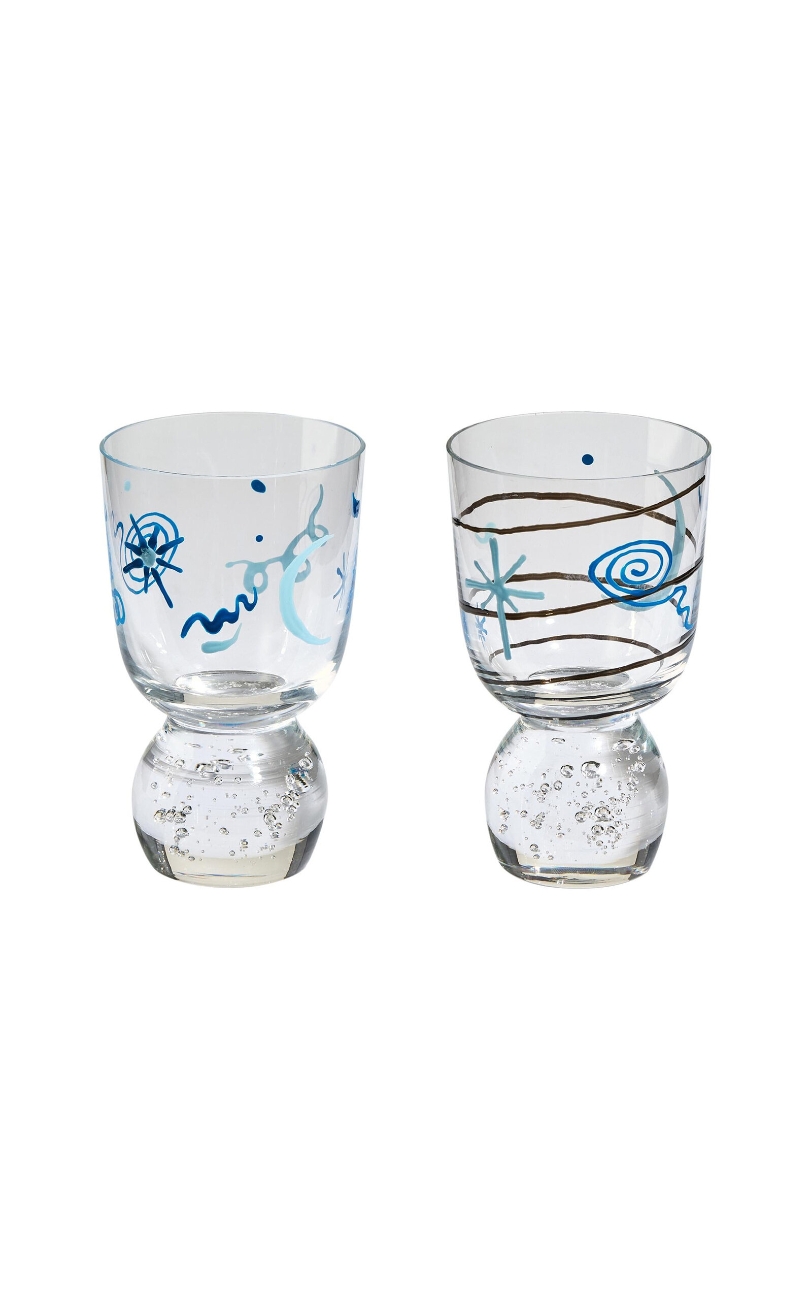 Misette Set-Of-Two Hand-Painted Bubble Glass Tumblers - Blue