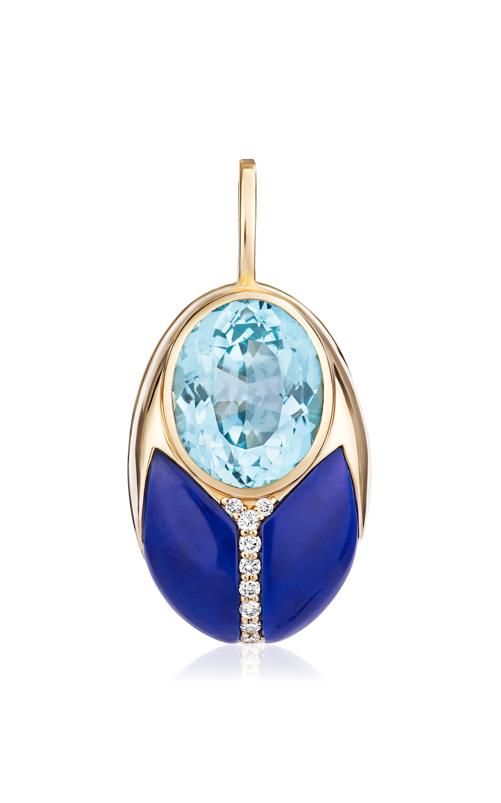 Mason And Books Large Love Bug 14k Gold Topaz; Lapis & Diamond Pendant In Blue