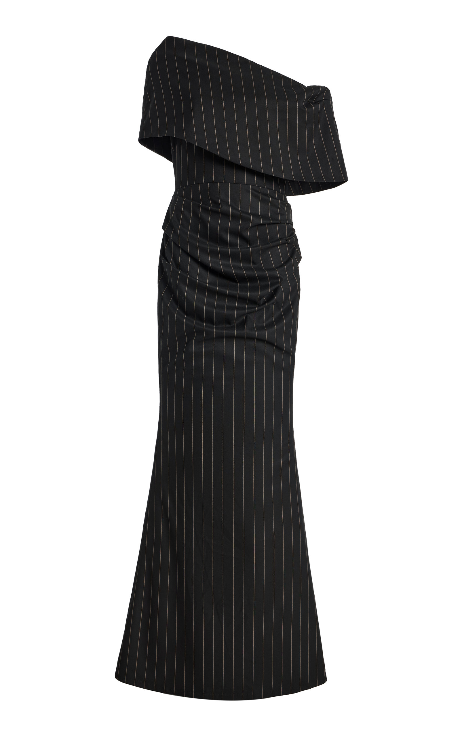 Greta Constantine Aloseph Asymmetric Pinstriped Gown In Black