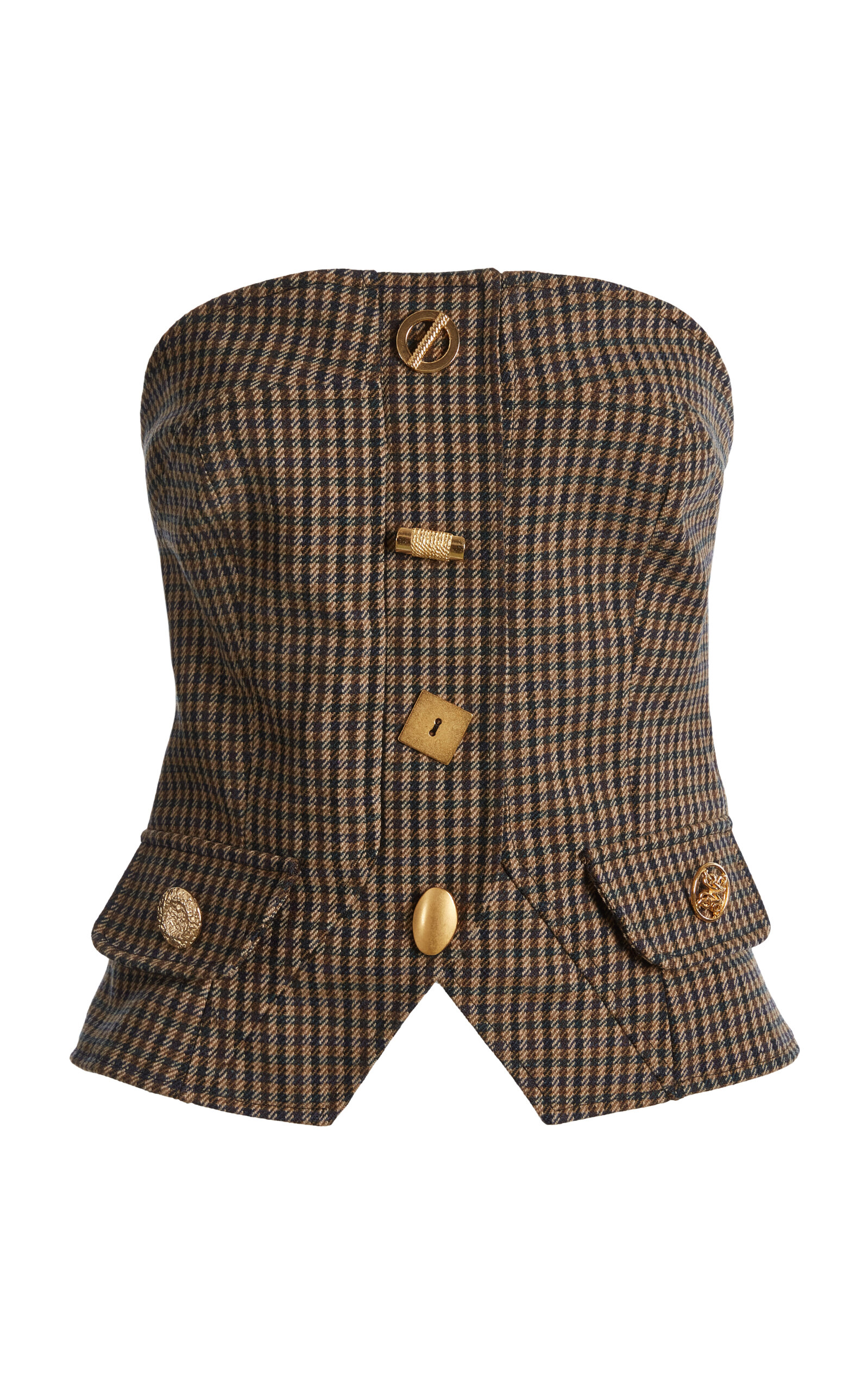 Francoise Bijou Couture Buttoned Wool Top In Plaid