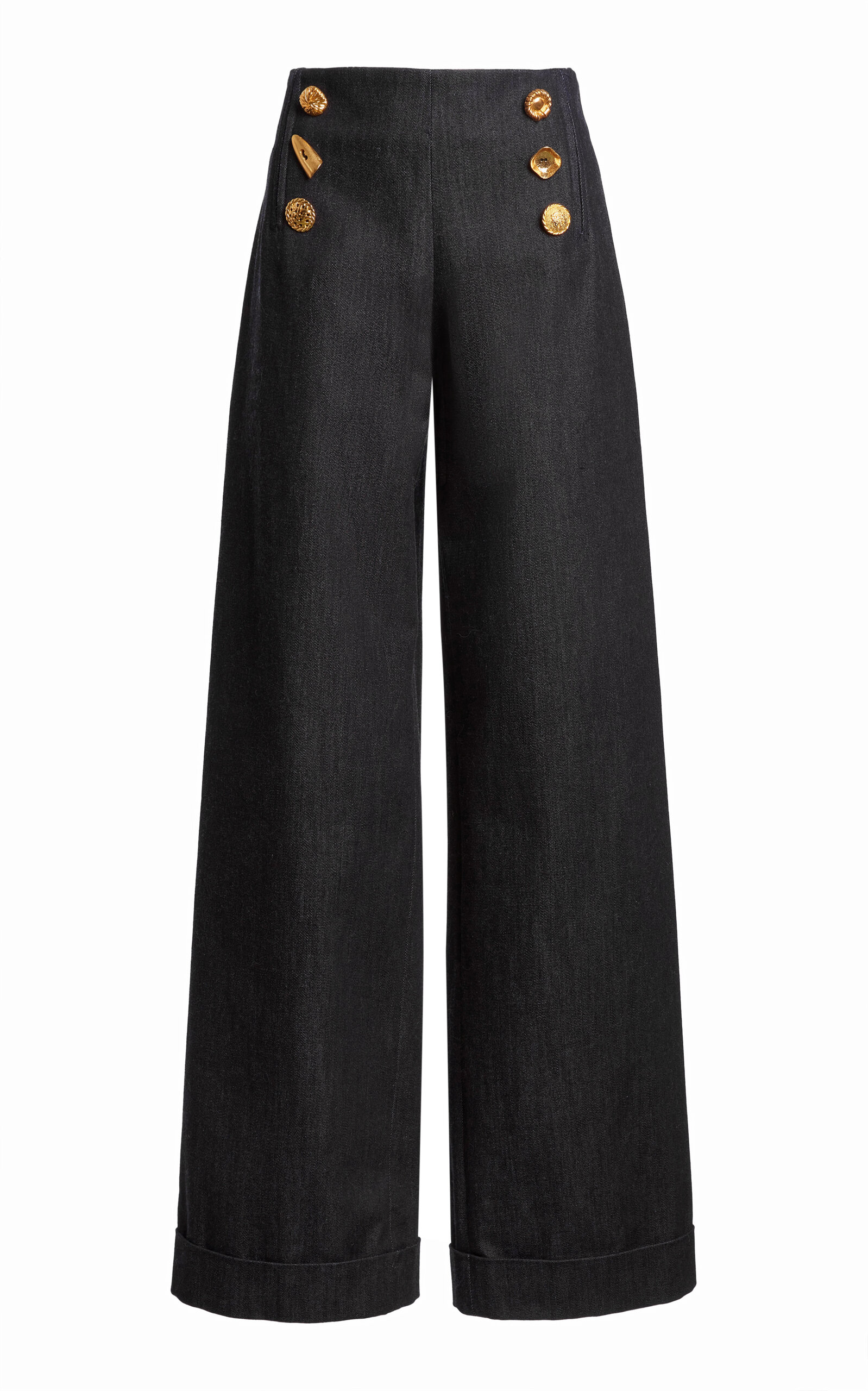 Francoise Bijou Couture Buttoned Cotton Pants In Dark Wash