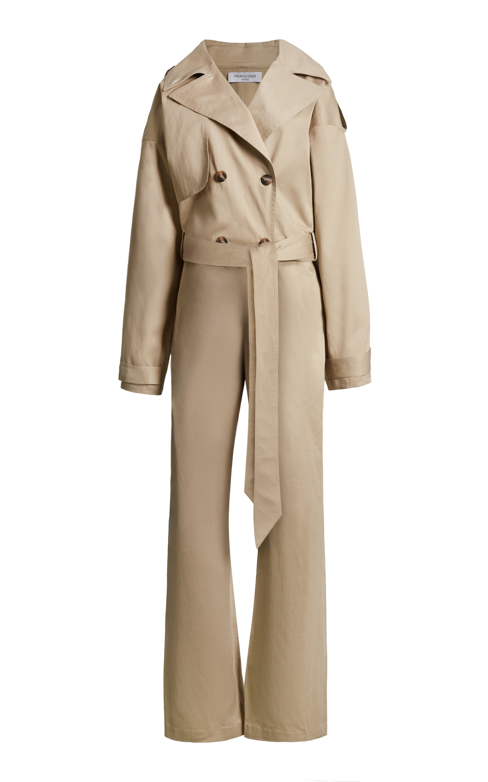 Francoise Wanda Bouffante Sleeve Cotton Jumpsuit In Khaki