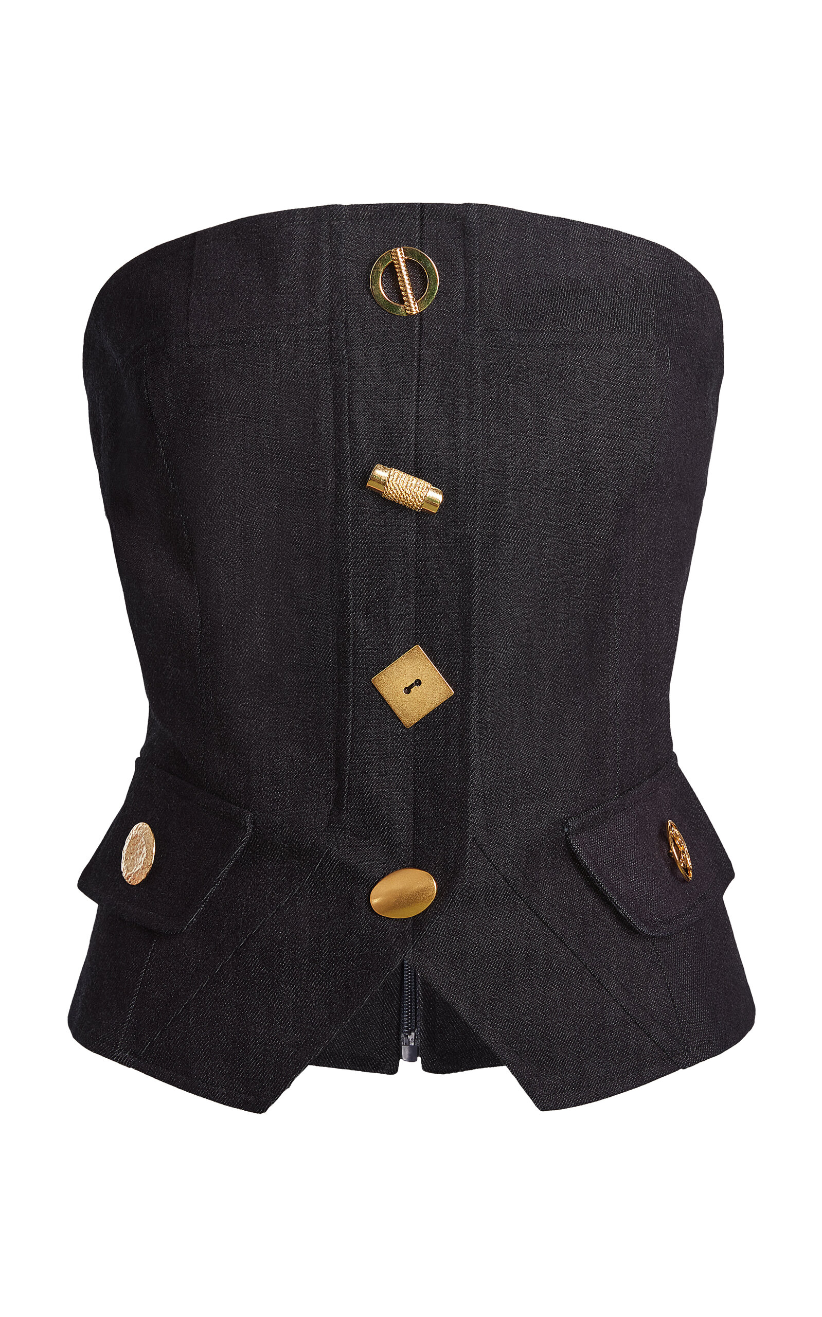 Francoise Bijou Couture Buttoned Cotton Top In Dark Wash