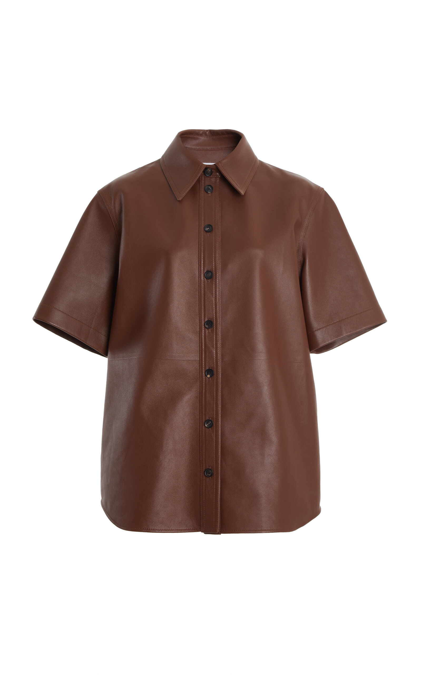 Ferragamo Half-Sleeve Leather Polo Shirt - Brown