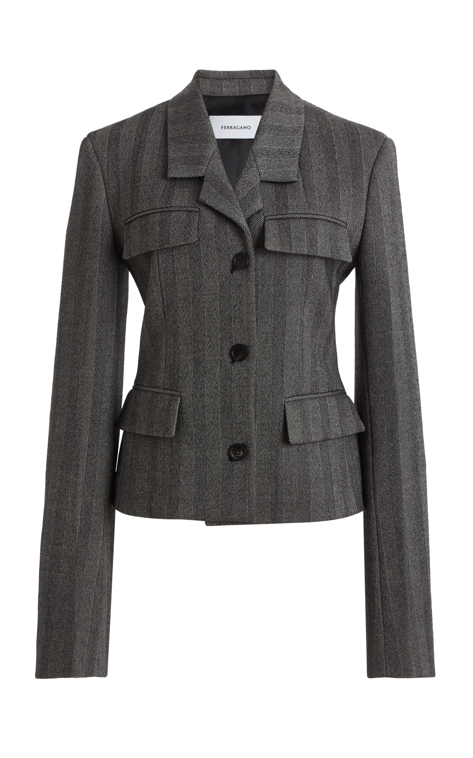 Ferragamo Herringbone Stretch-Wool Blazer - Stripe