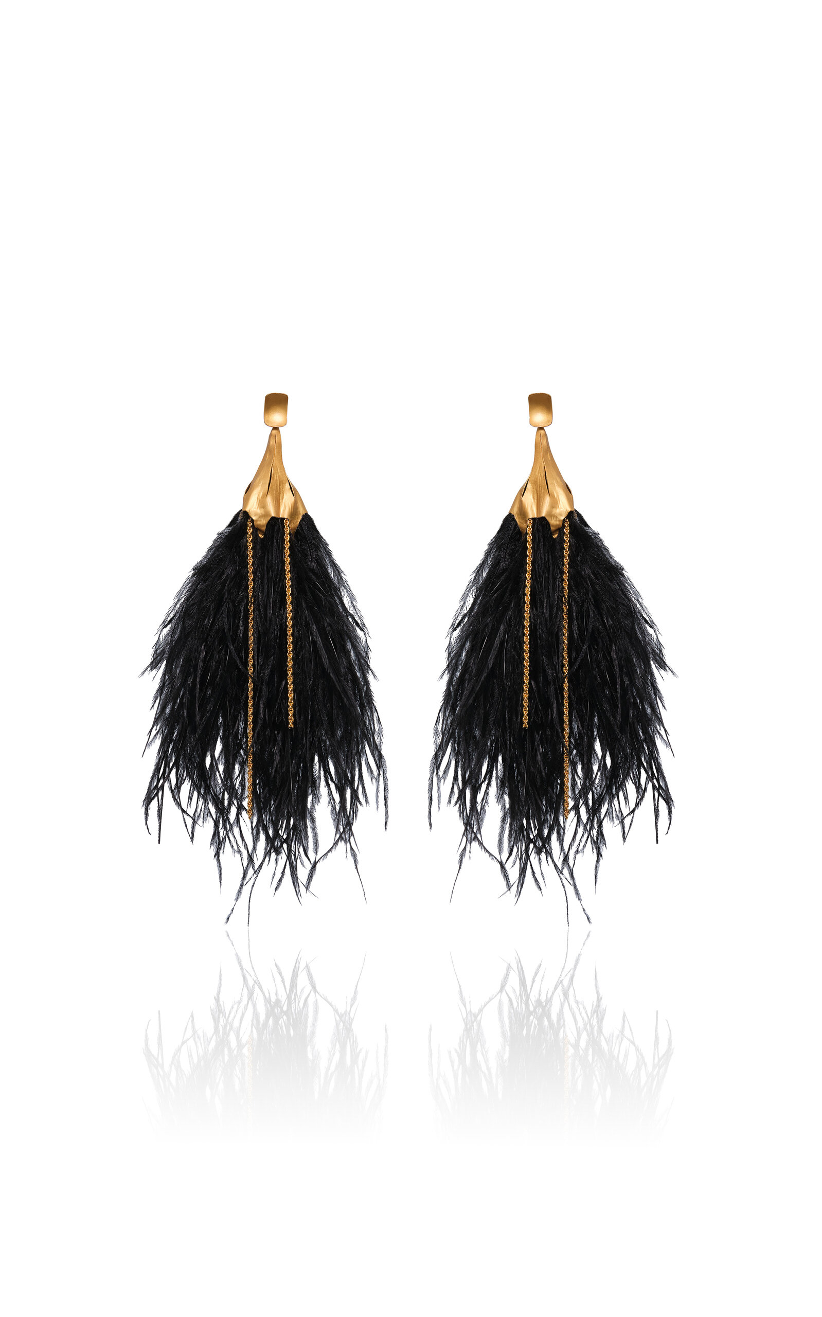 Johanna Ortiz Mystic Crescent Feather Earrings In Black