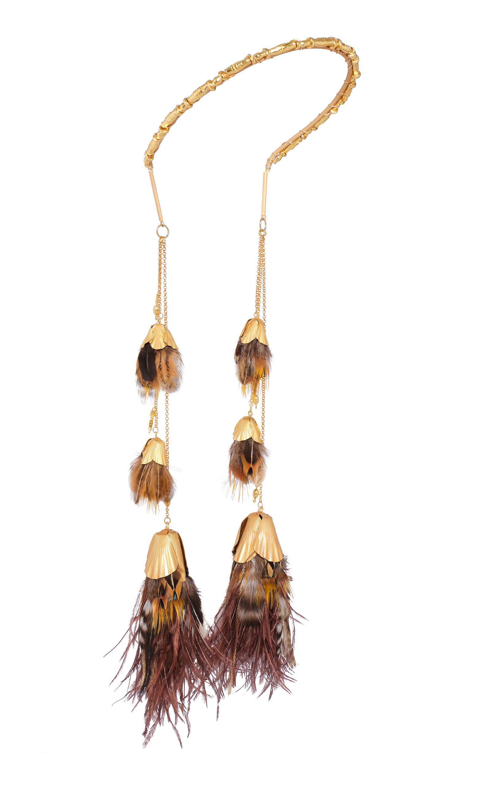 Johanna Ortiz Awakening Charms Feather Headpiece In Gold