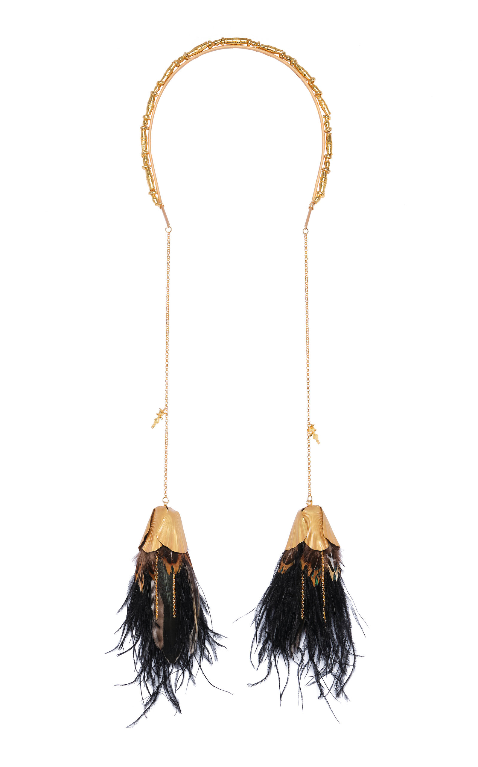 Johanna Ortiz Fortune's Favor Feather Headpiece - Gold - OS