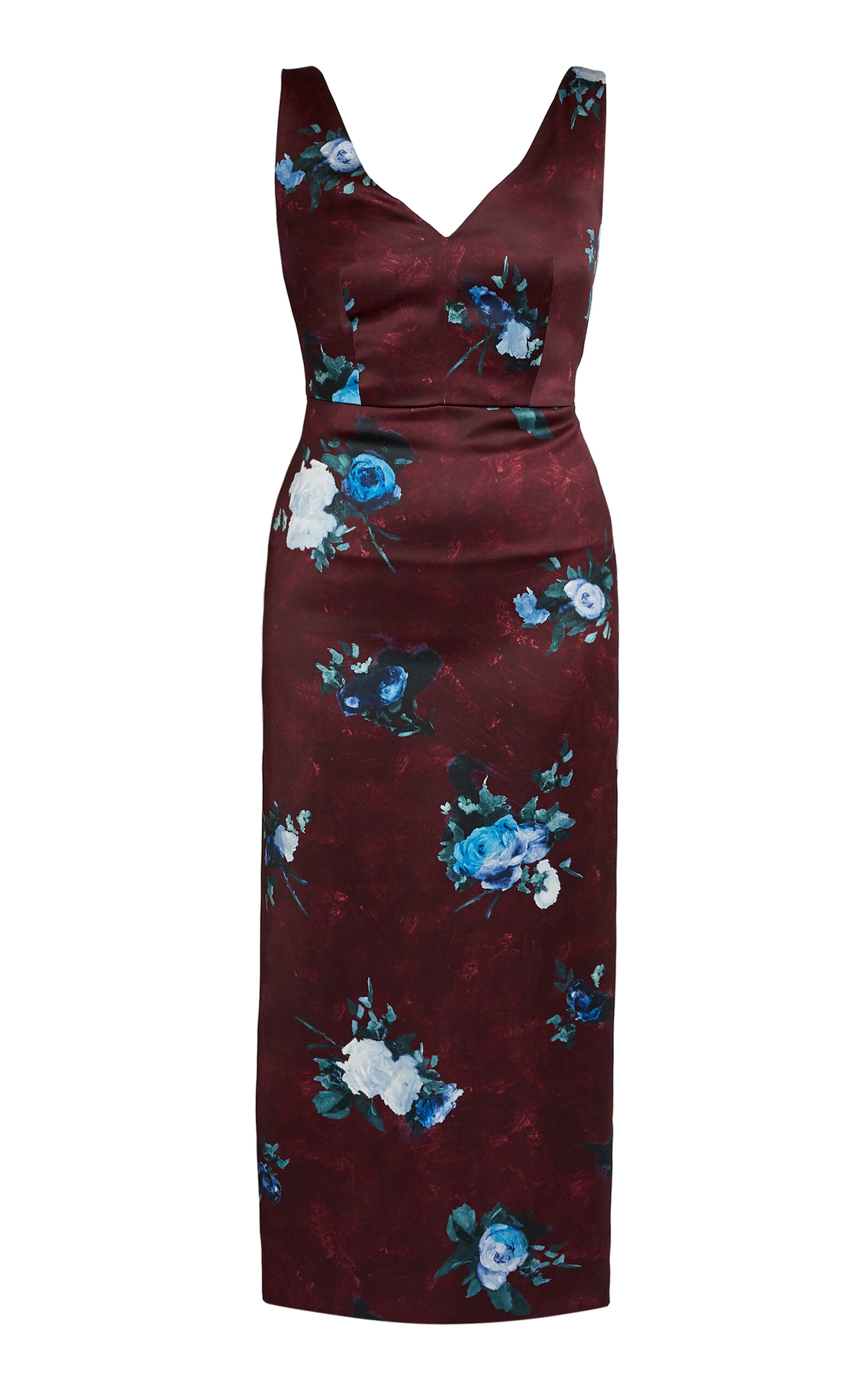 Erdem Rose-printed Cocktail Dress In Burgundy