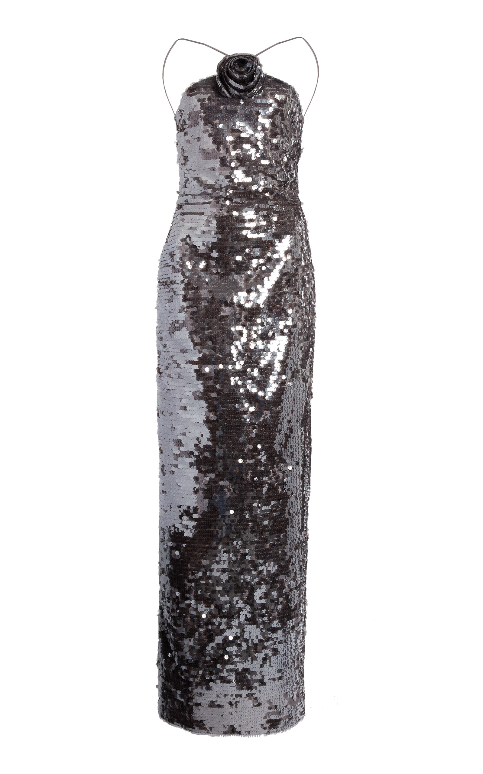 Magda Butrym Sequined Halter Gown In Silver