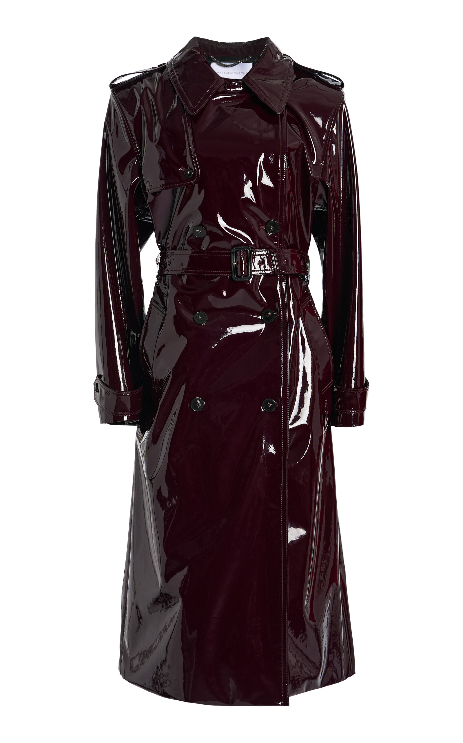 Stella Mccartney Patent Vegan Leather Trench Coat In Brown