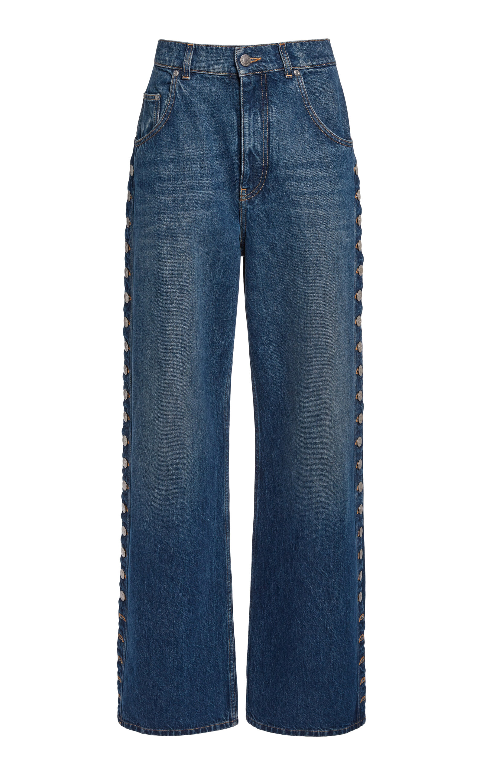 Stella Mccartney Buttoned Rigid Low-rise Wide-leg Jeans In Medium Wash