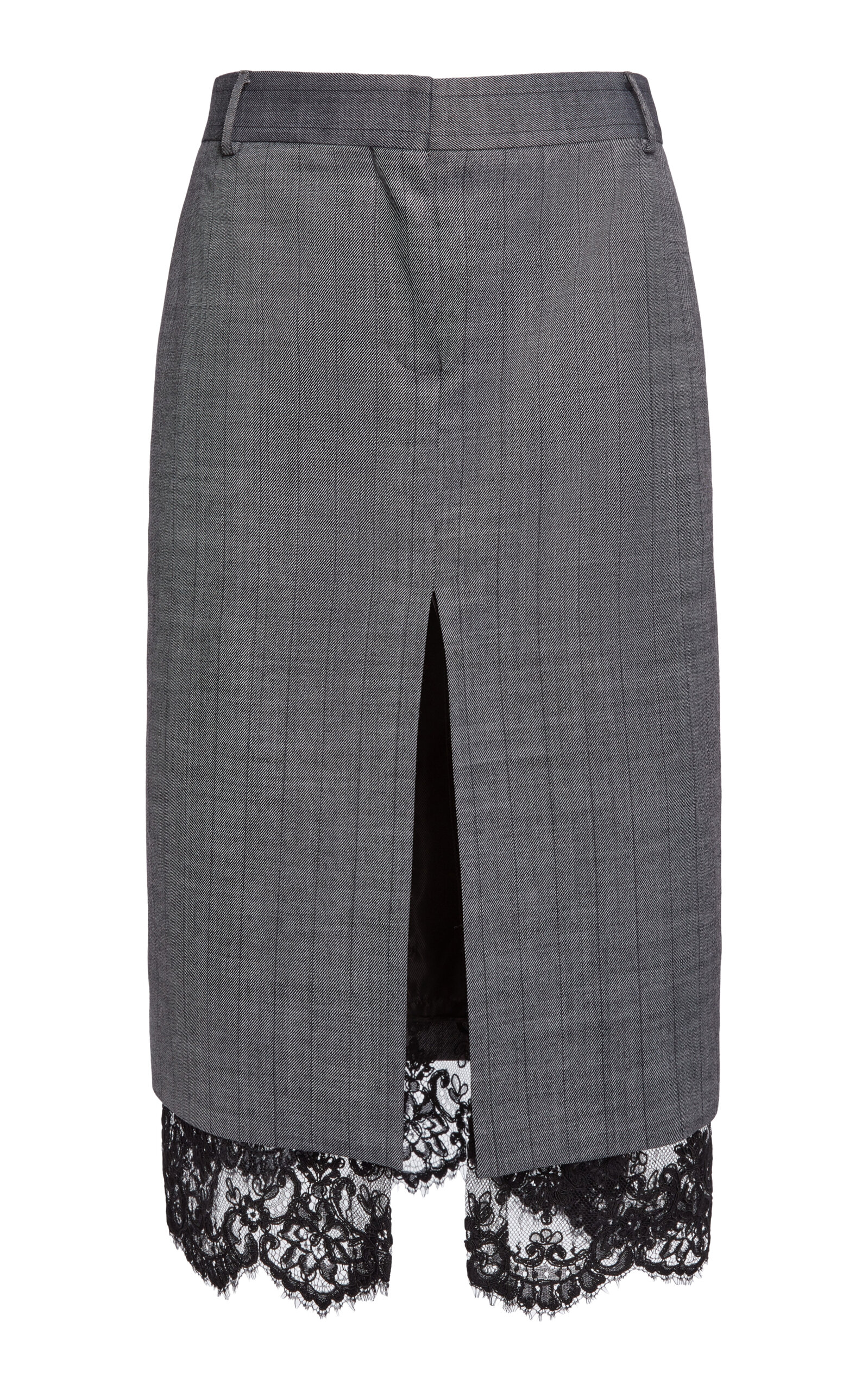 Stella Mccartney Low-rise Lace-trimmed Stretch-wool Midi Skirt In Grey