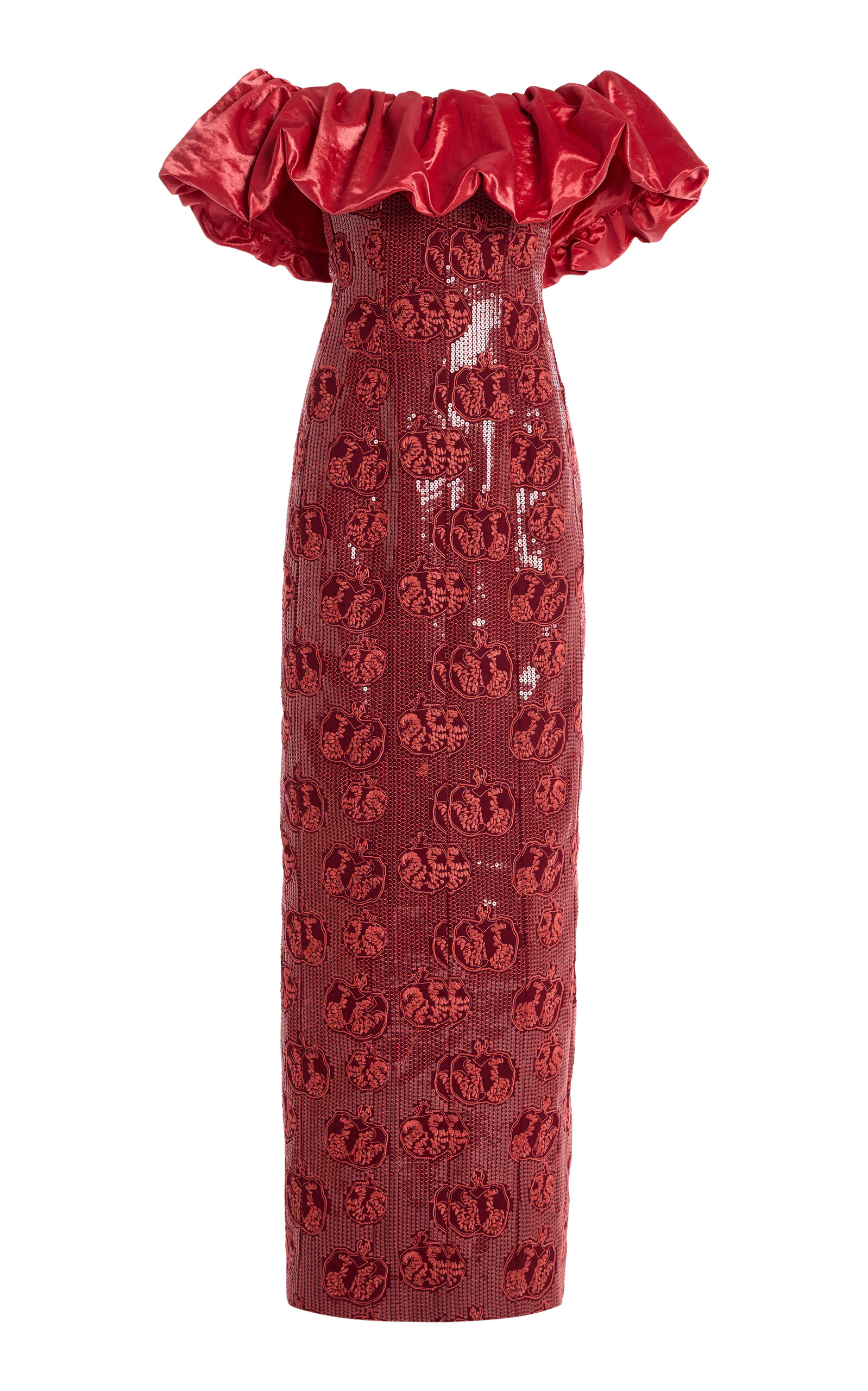 Markarian Rowan Off-the-shoulder Sequined Column Gown In Red