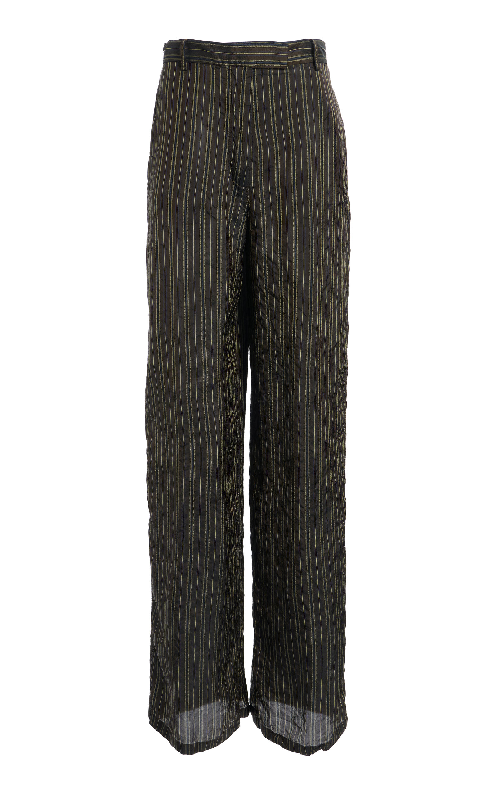 Striped Taffeta Straight-Leg Pants