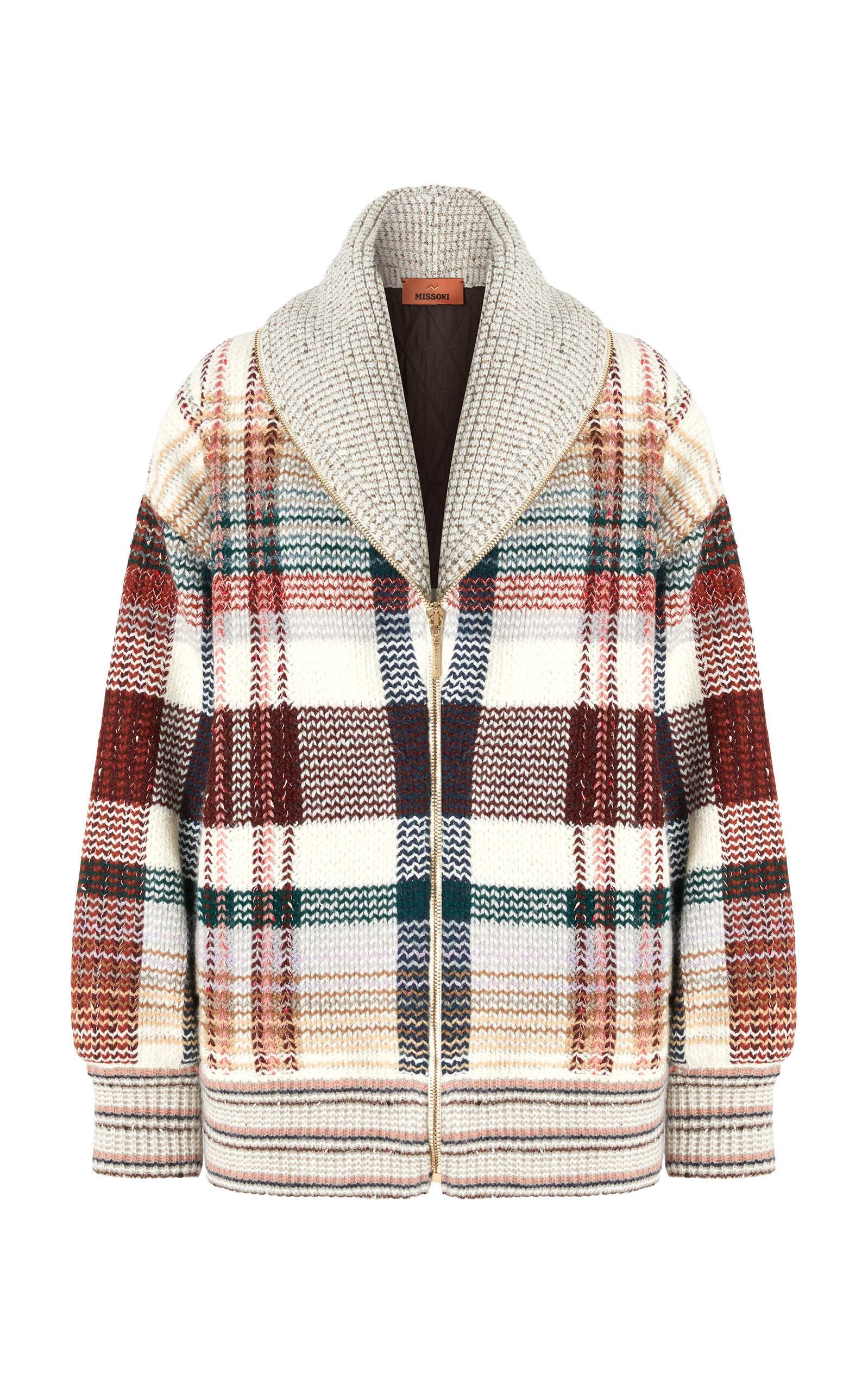 Missoni Quilted Zipped Jacket With Shawl Collar In Burgundy