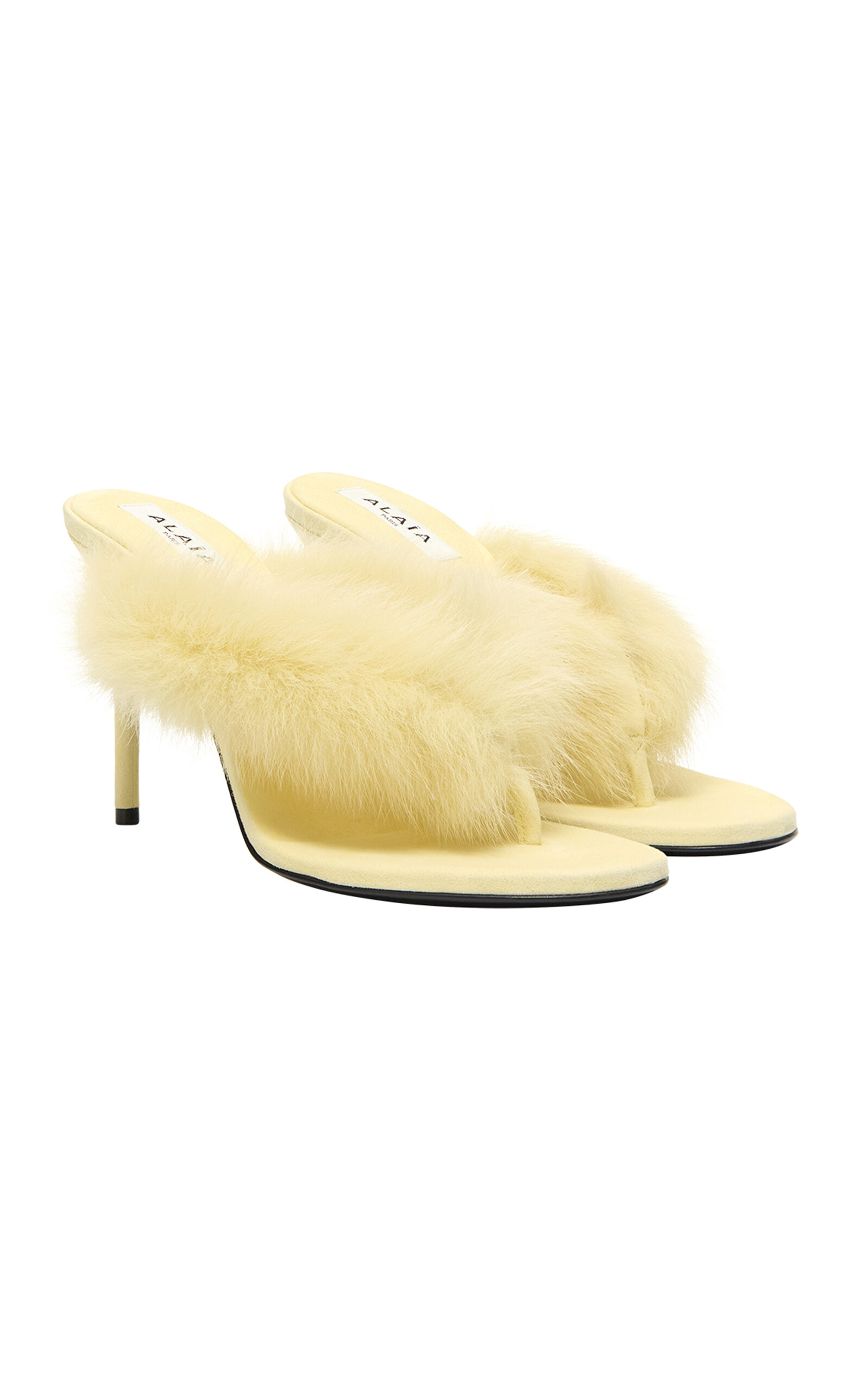 Alaïa Shearling-trimmed Suede Thong Sandals In Yellow