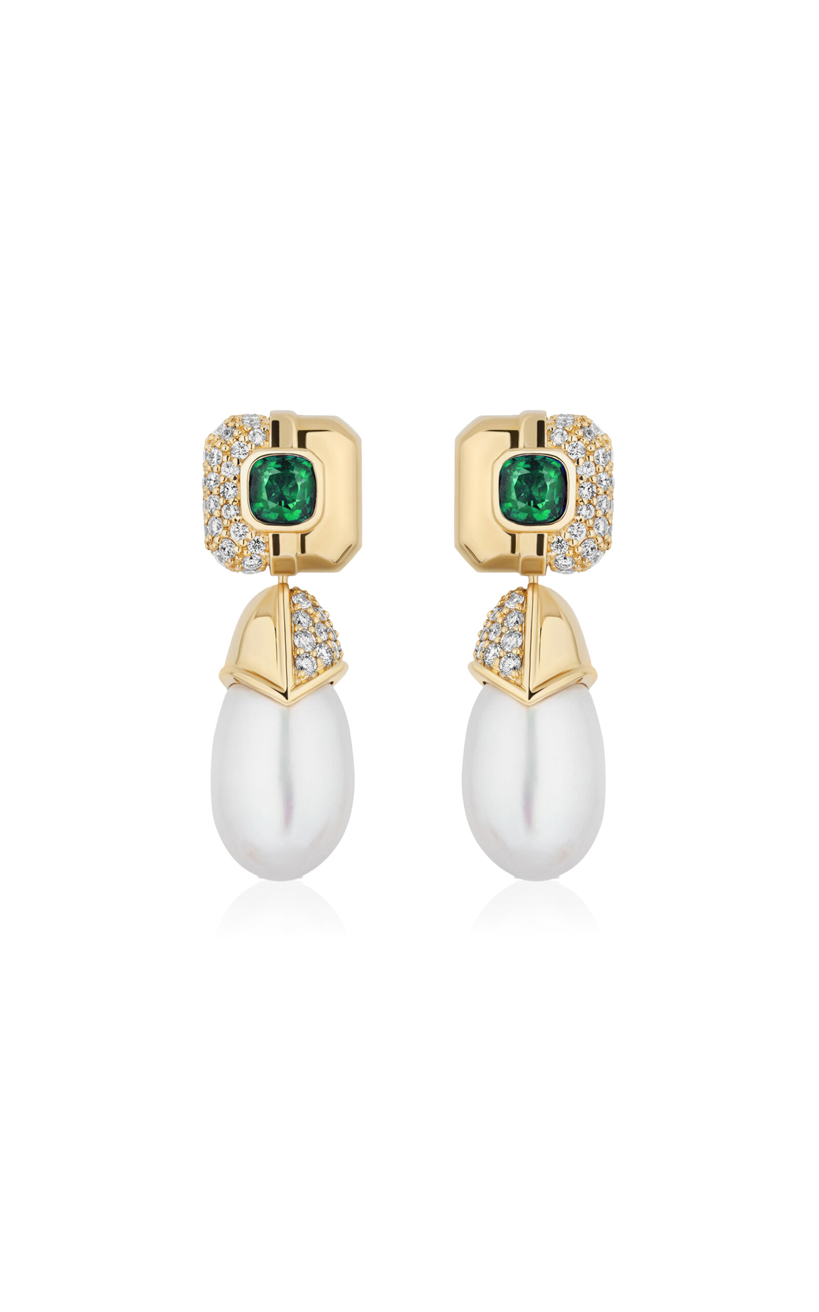 Mason And Books Scottie 14k Yellow Gold; Emerald And Pearl Earrings In Green