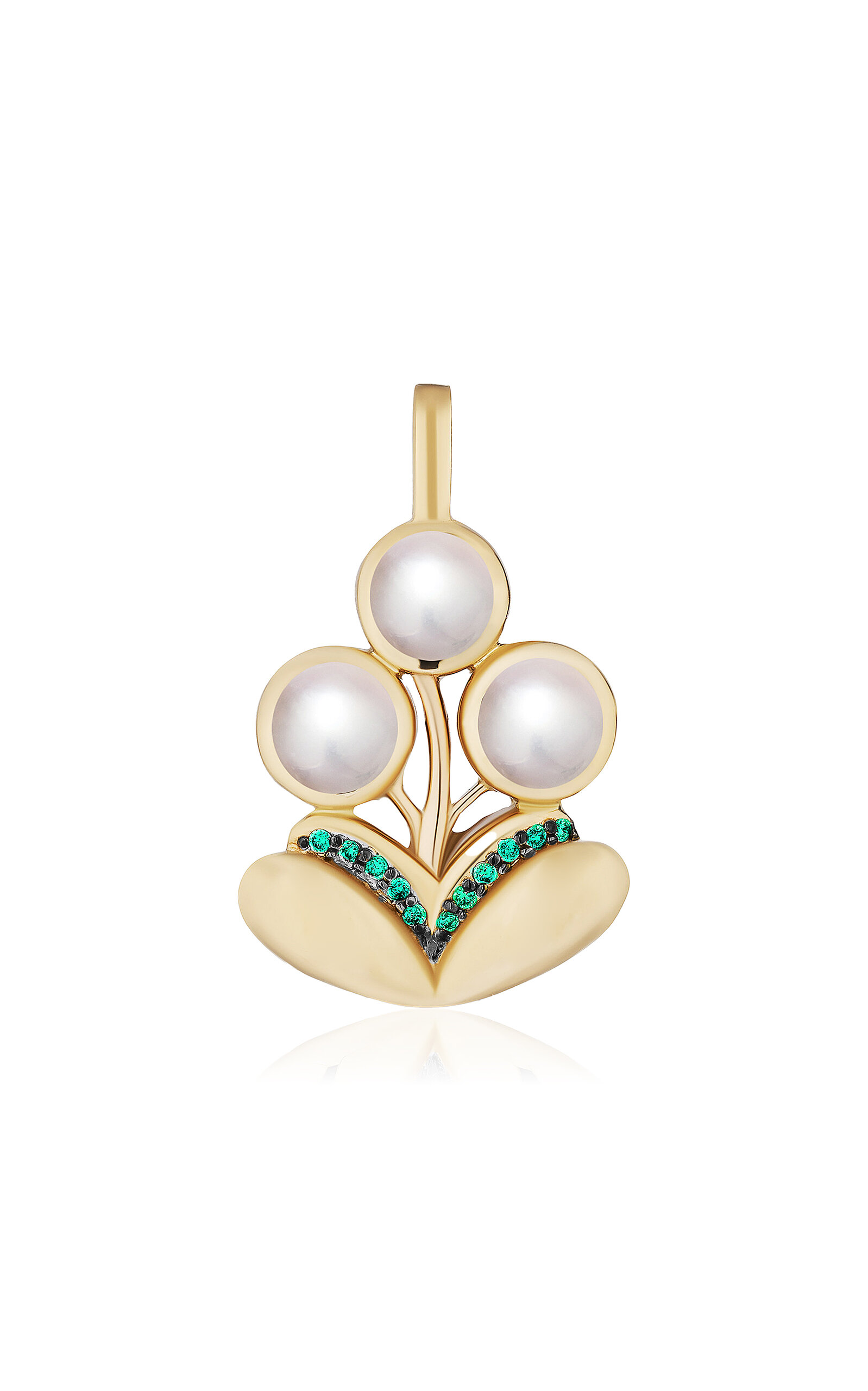 Mason And Books 14k Yellow Gold Pearl And Emeralds Pendant In Green