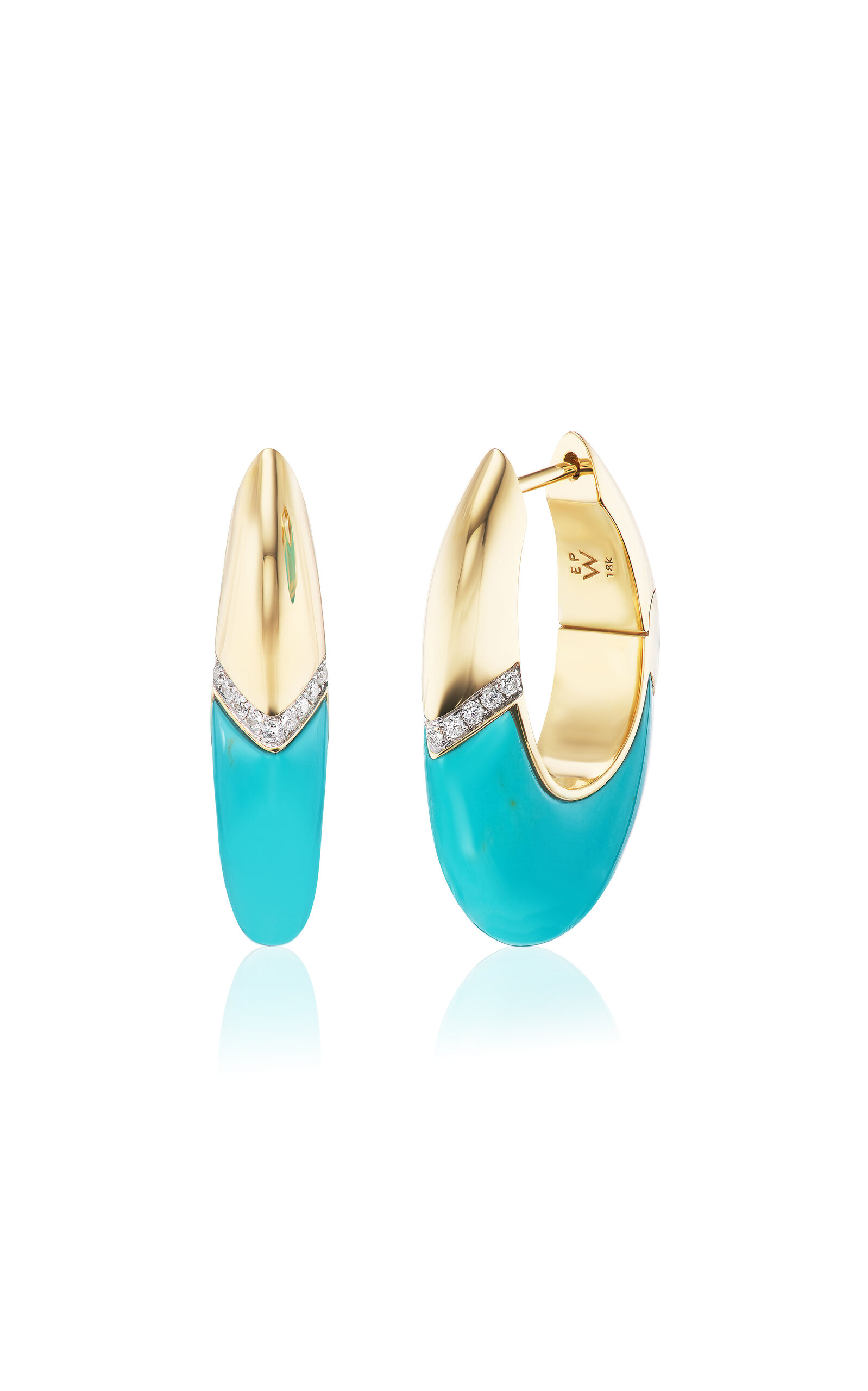 Oval 18K Yellow Gold Turquoise; Diamond Earrings
