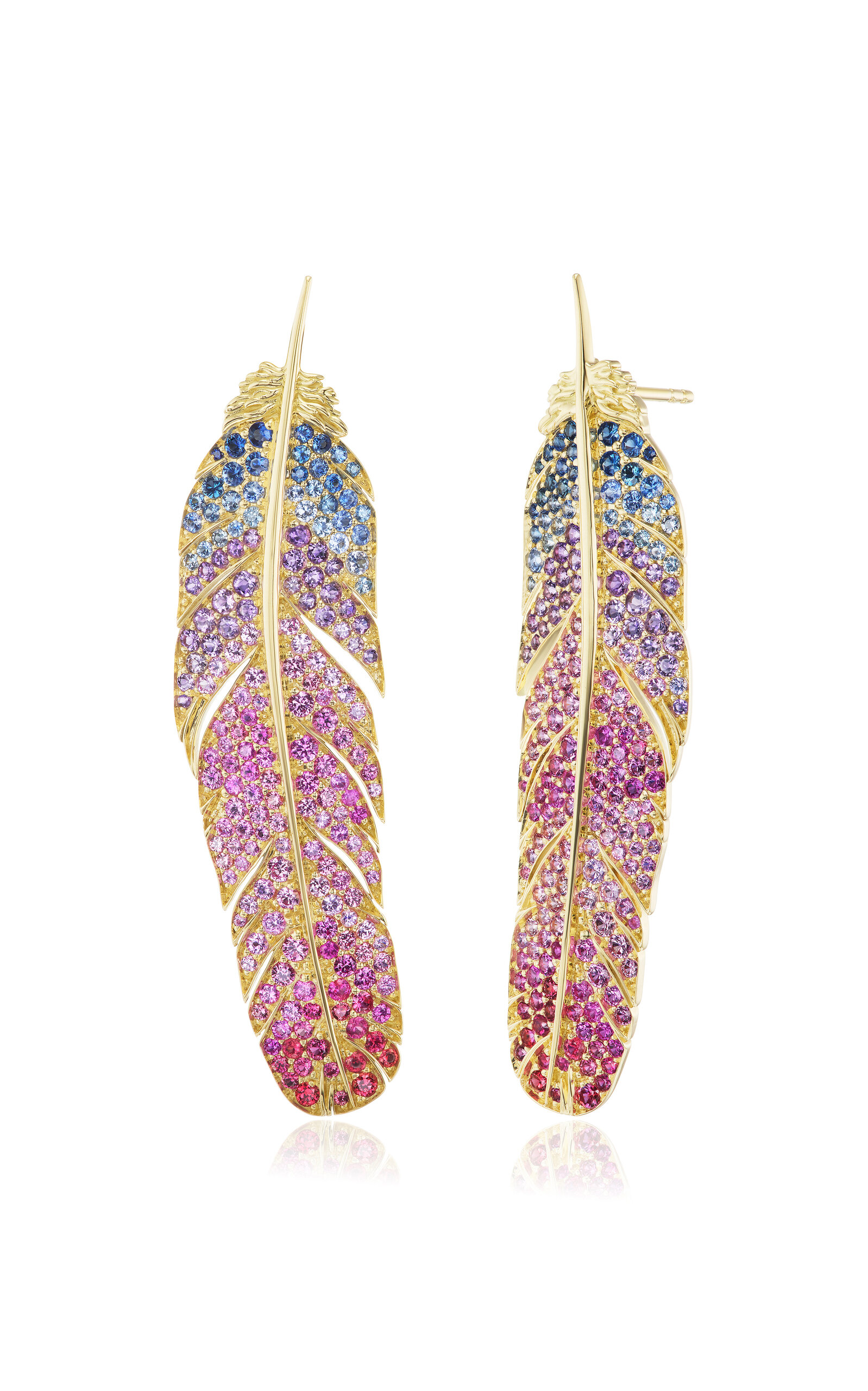 Ombre Feather 18K Yellow Gold; Sapphire And Amethyst Earrings